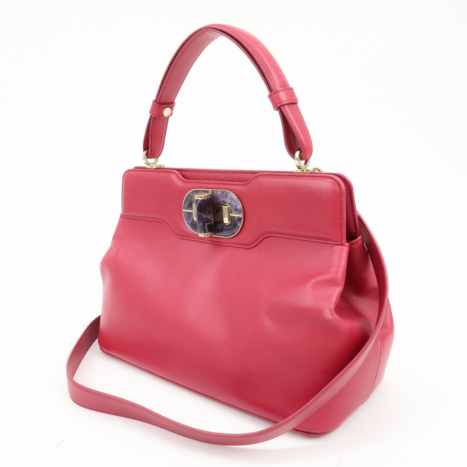 BVLGARI Isabella Rossellini Leather 2Way Bag Hand Bag Magenta