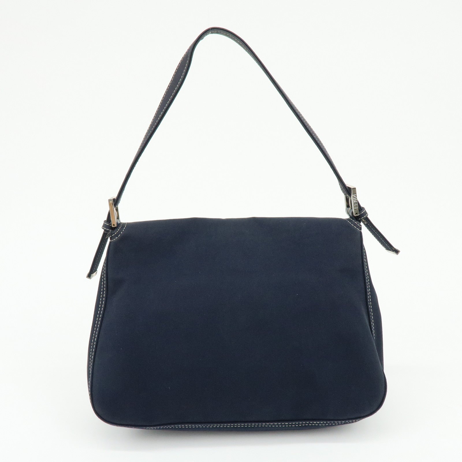 FENDI Mamma Baguette Canvas Shoulder Bag Marble Motif Navy 8BR001