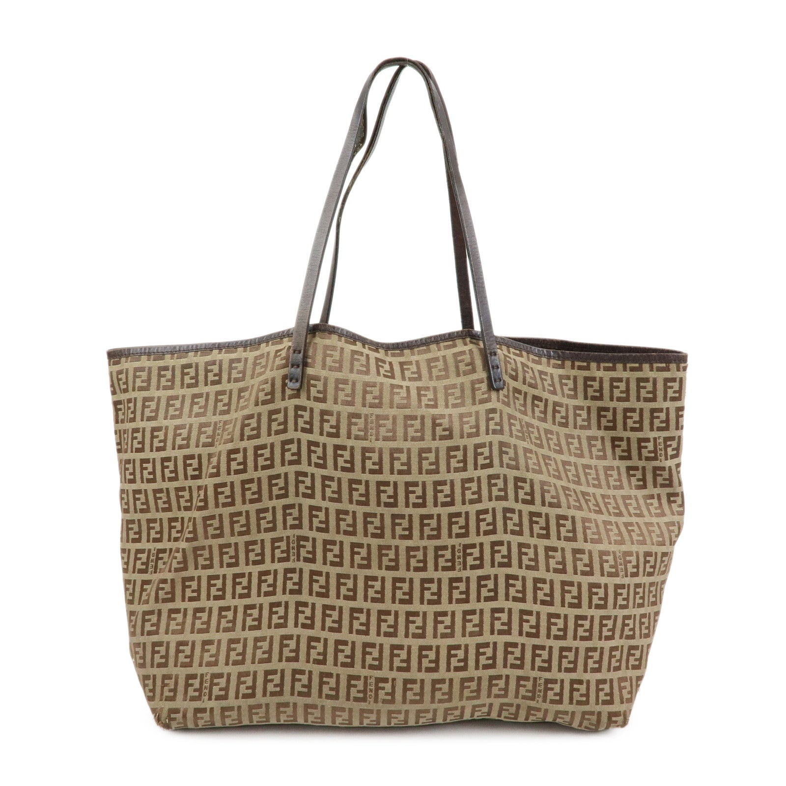 FENDI ZUcchino Canvas Leather Tote Bag Shoulder Bag Brown 8BH005
