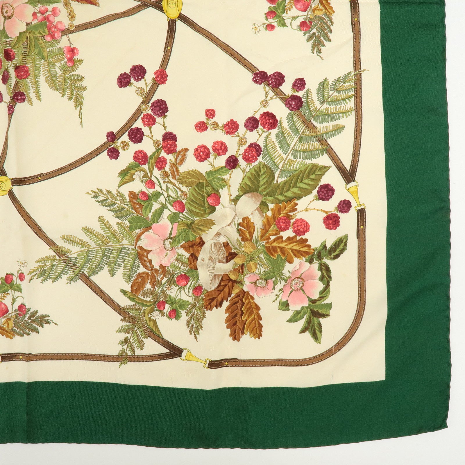 GUCCI Set of 2 Silk 100% Scarf Flower Mushroom Motif Green Navy