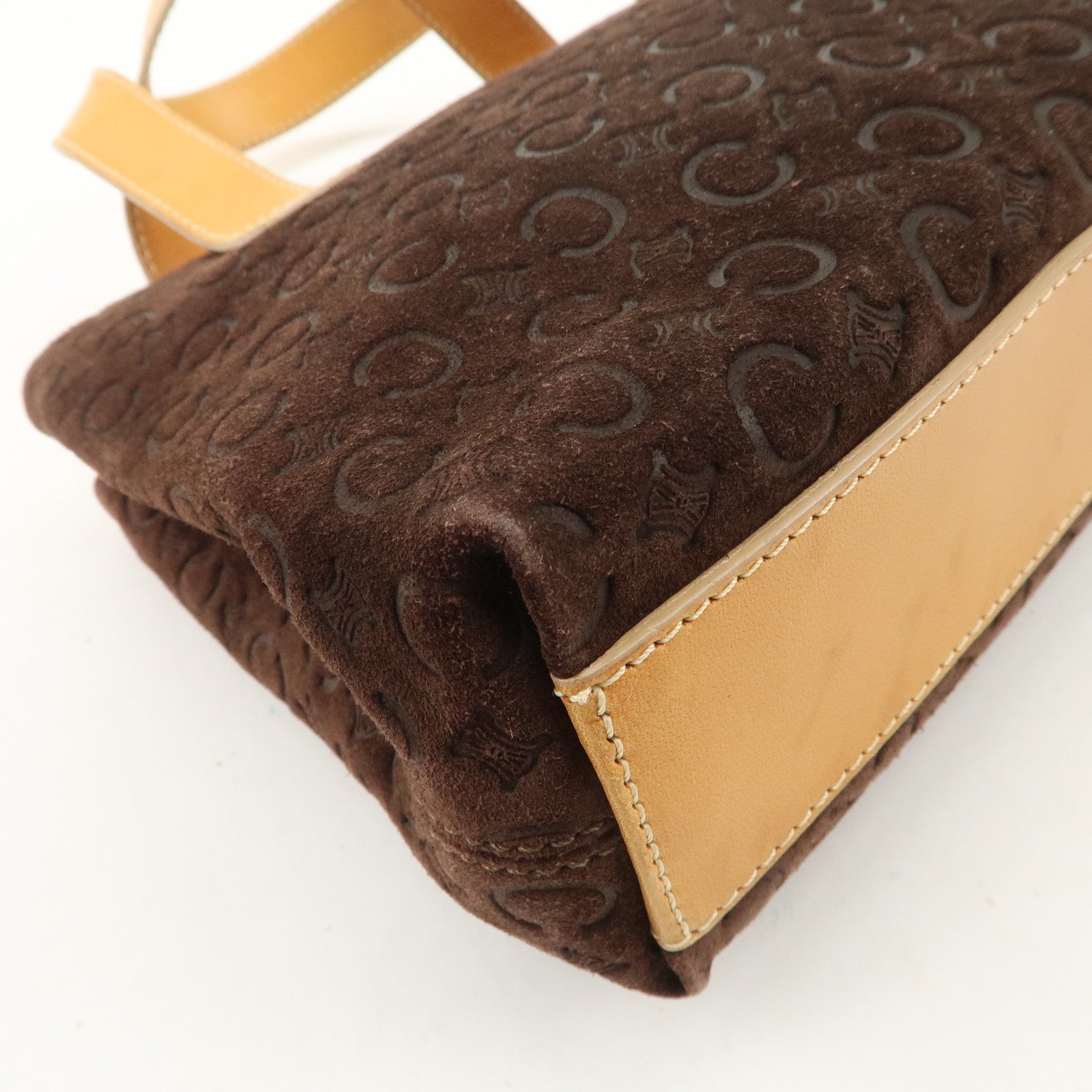 CELINE C Macadam Suede Leather Tote Bag Hand Bag Dark Brown Used