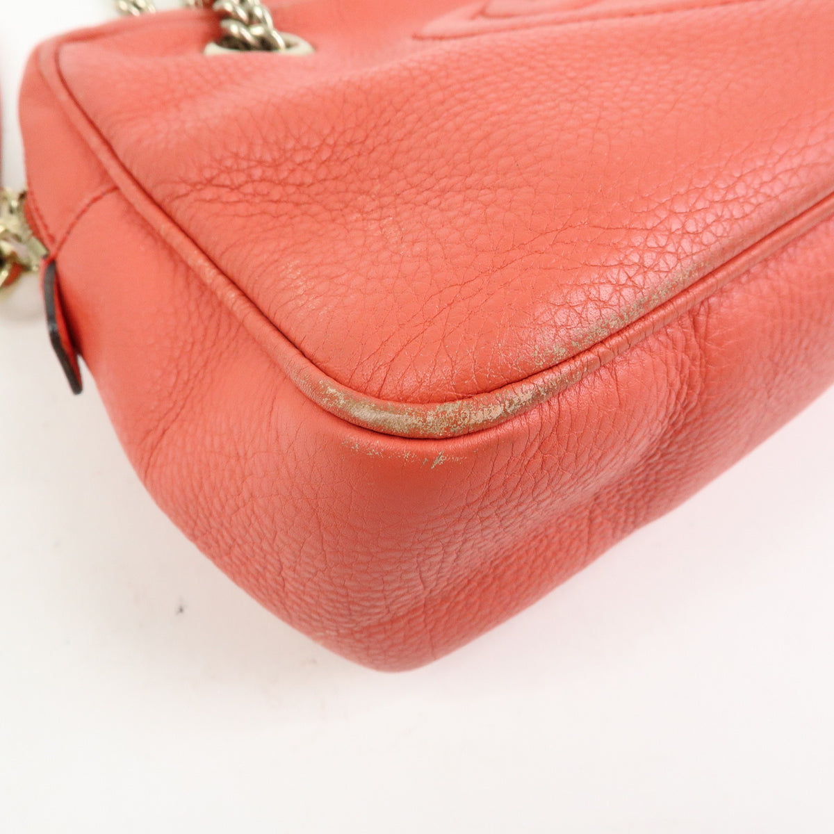 GUCCI SOHO Interlocking G Leather Chain Shoulder Bag Coral 308983