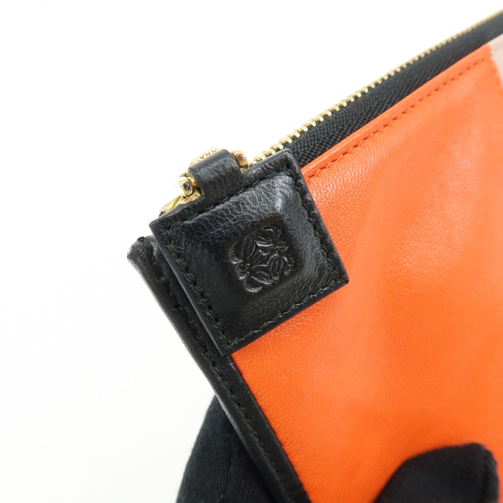 LOEWE Anagram Nappa Leather Clutch Bag Flat Pouch Pink Orange
