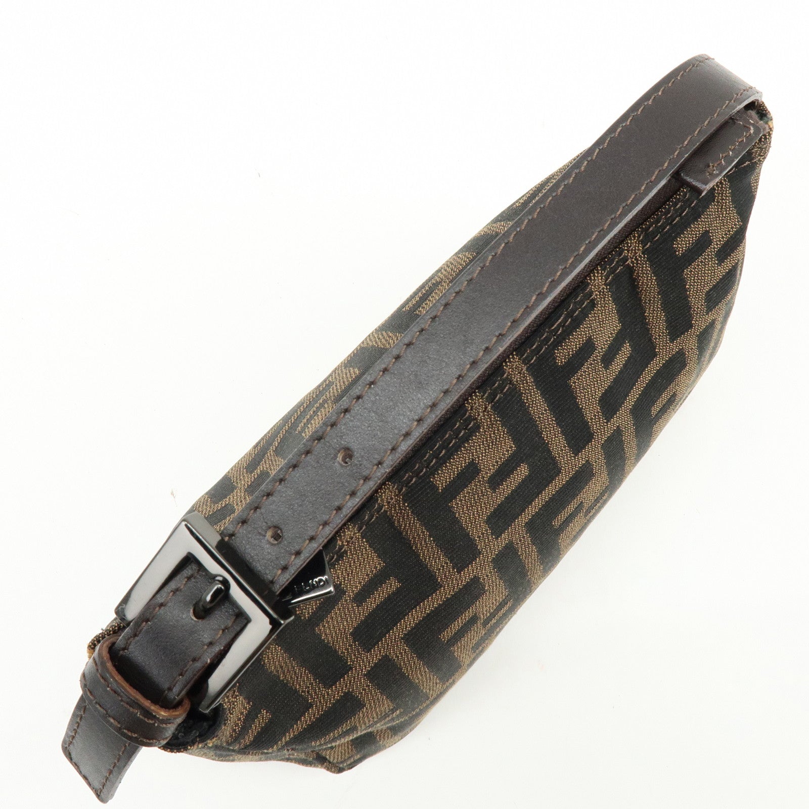 FENDI Zucca Canvas Leather Mini Pochette Pouch Hand Bag Brown 8N0001