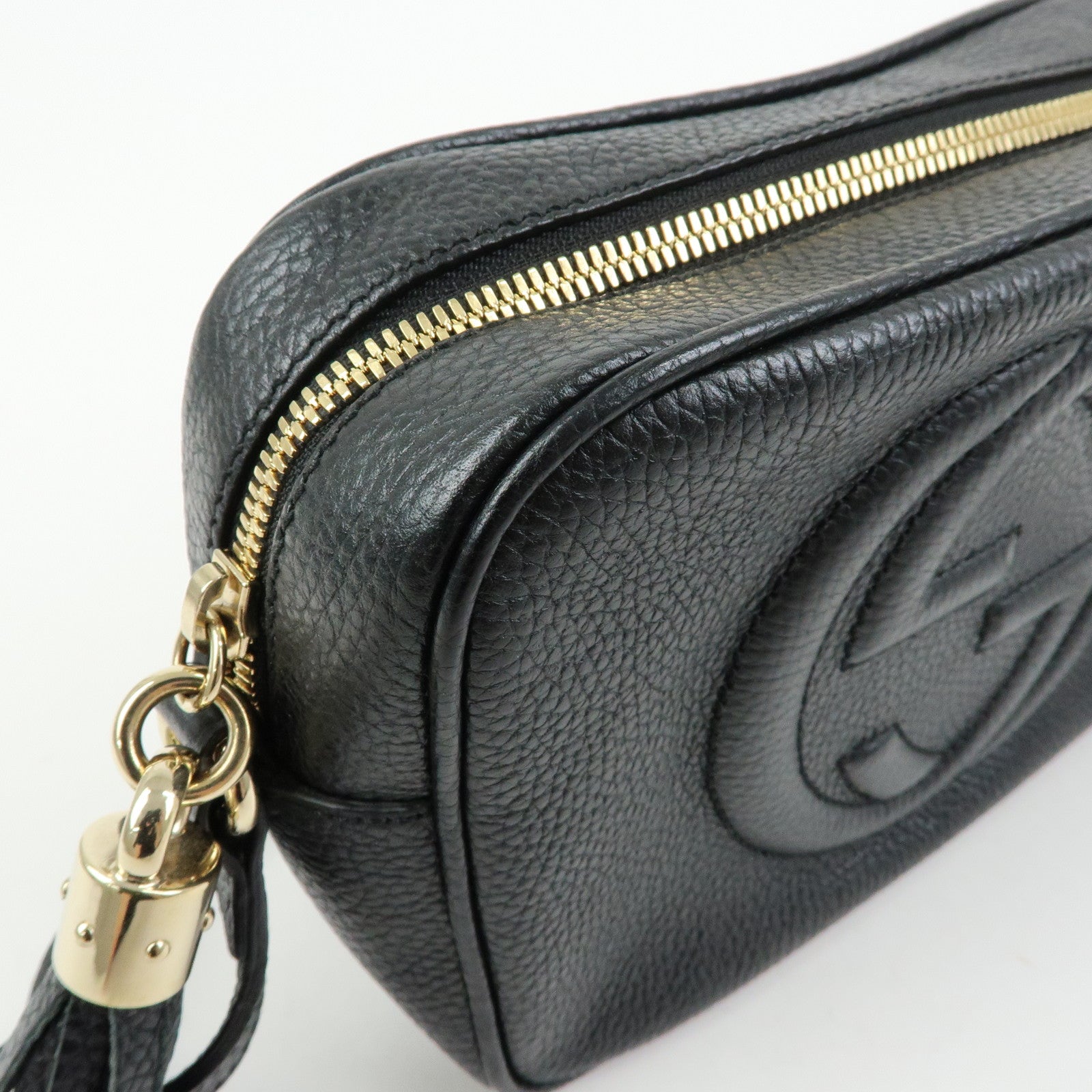 GUCCI Soho Leather Shoulder Bag Crossbody Bag Tassel Black 308364