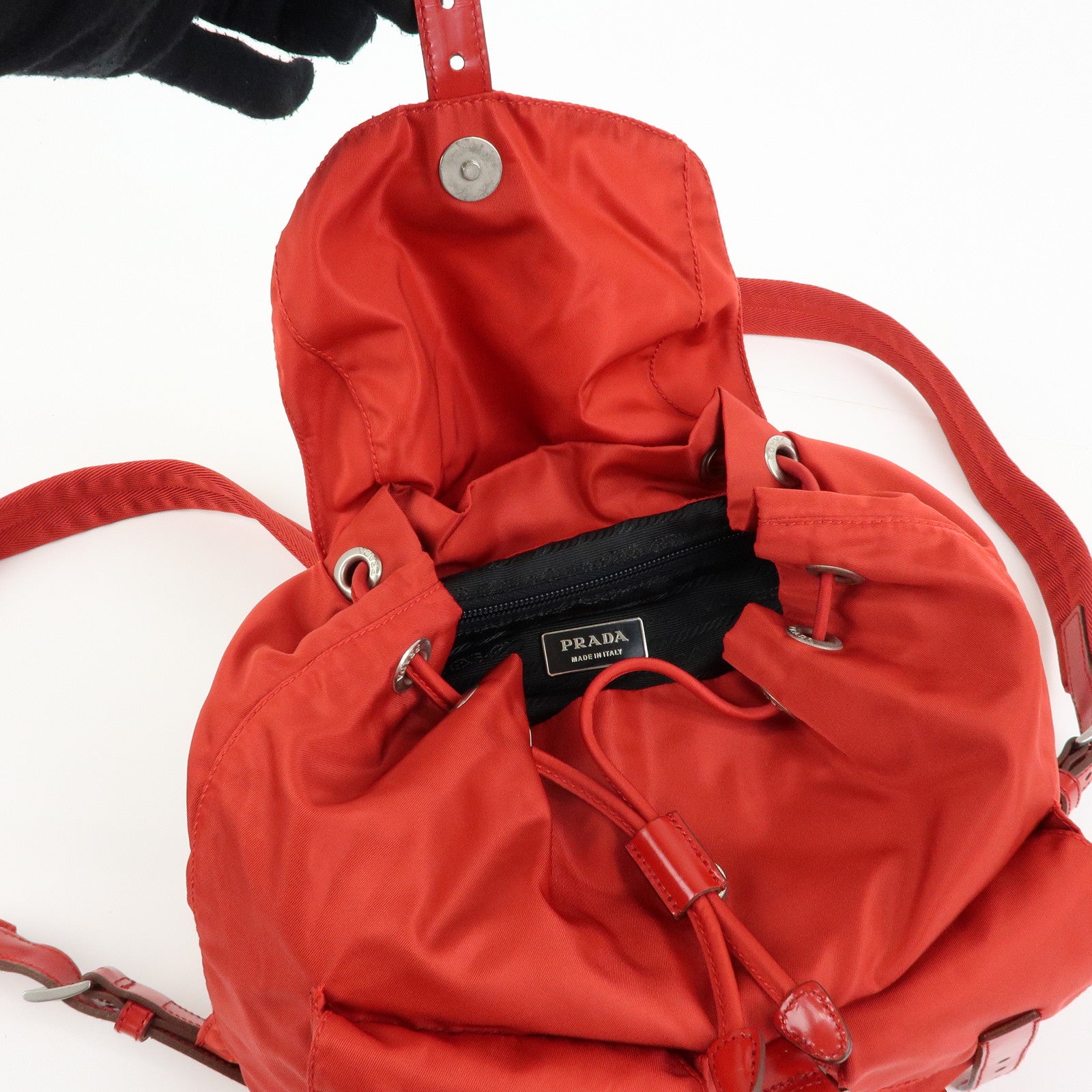 PRADA Triangle Logo Nylon Leather Backpack Rucksuck Red