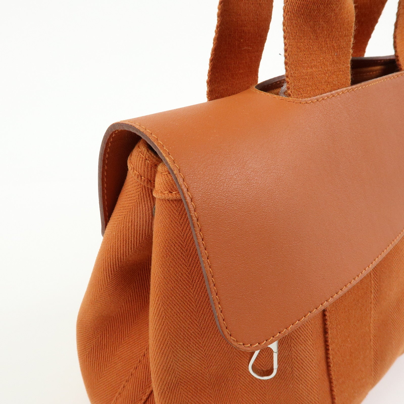HERMES Valparaiso PM Toile Chevron Leather Tote Bag Hand Bag Orange