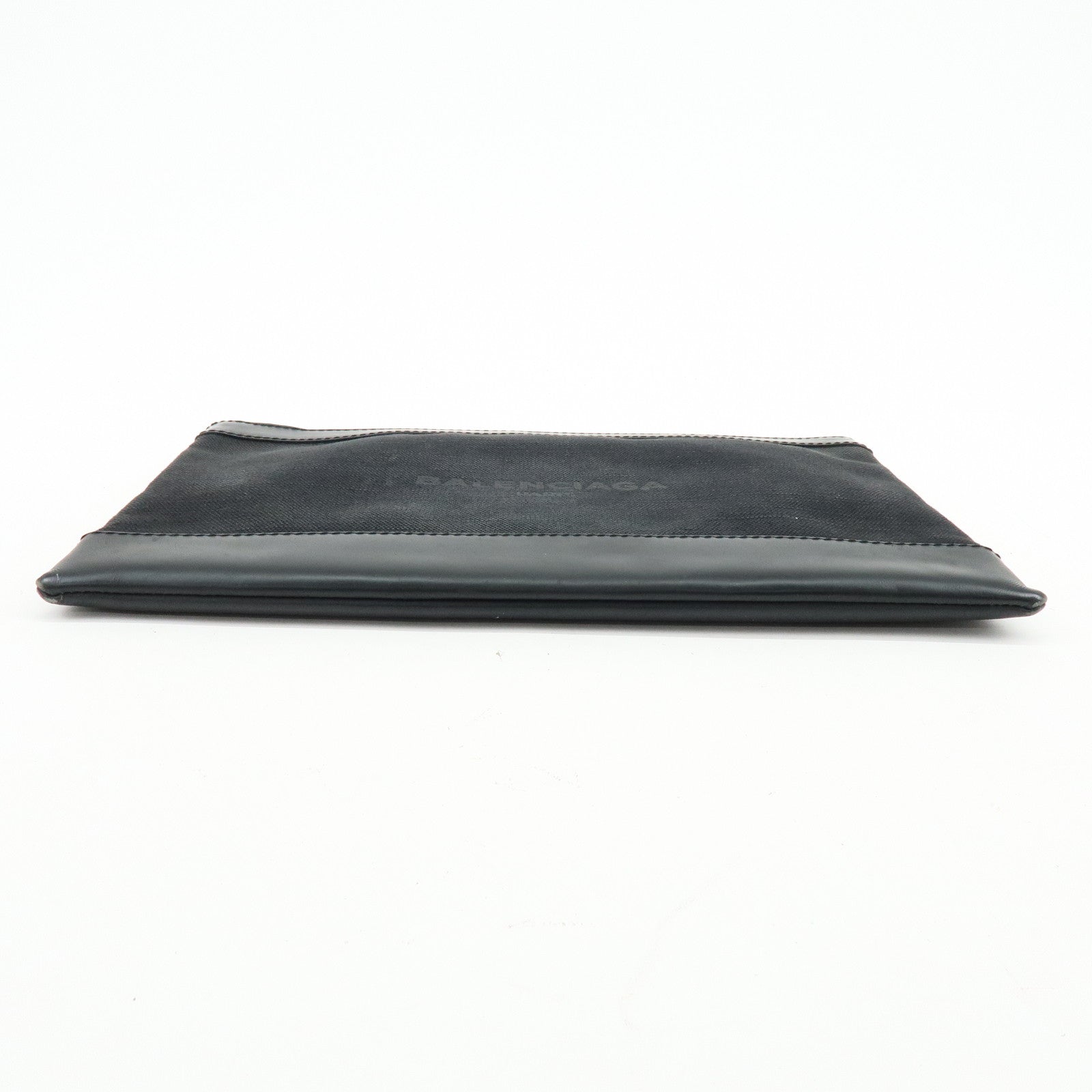 BALENCIAGA Navy Clip M Canvas Leather Clutch Bag Black 373834