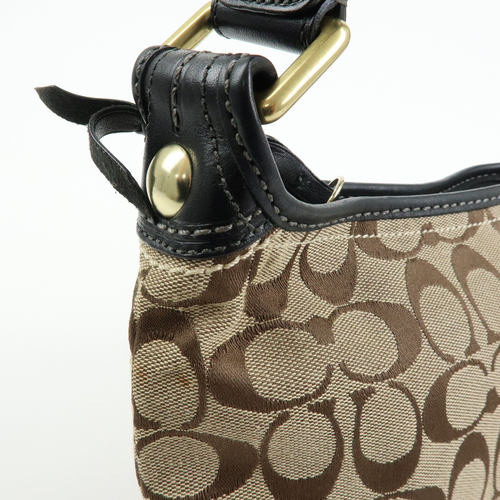 COACH Singnature Canvas Leather Shoulder Bag Hand Bag Beige Black Brown