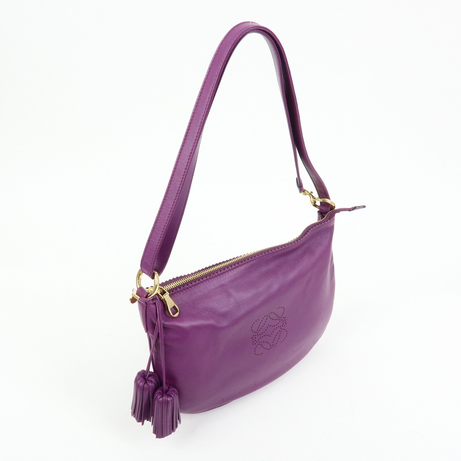 LOEWE Anagram Nappa Leather Shoulder Bag Hand Bag Brown Purple