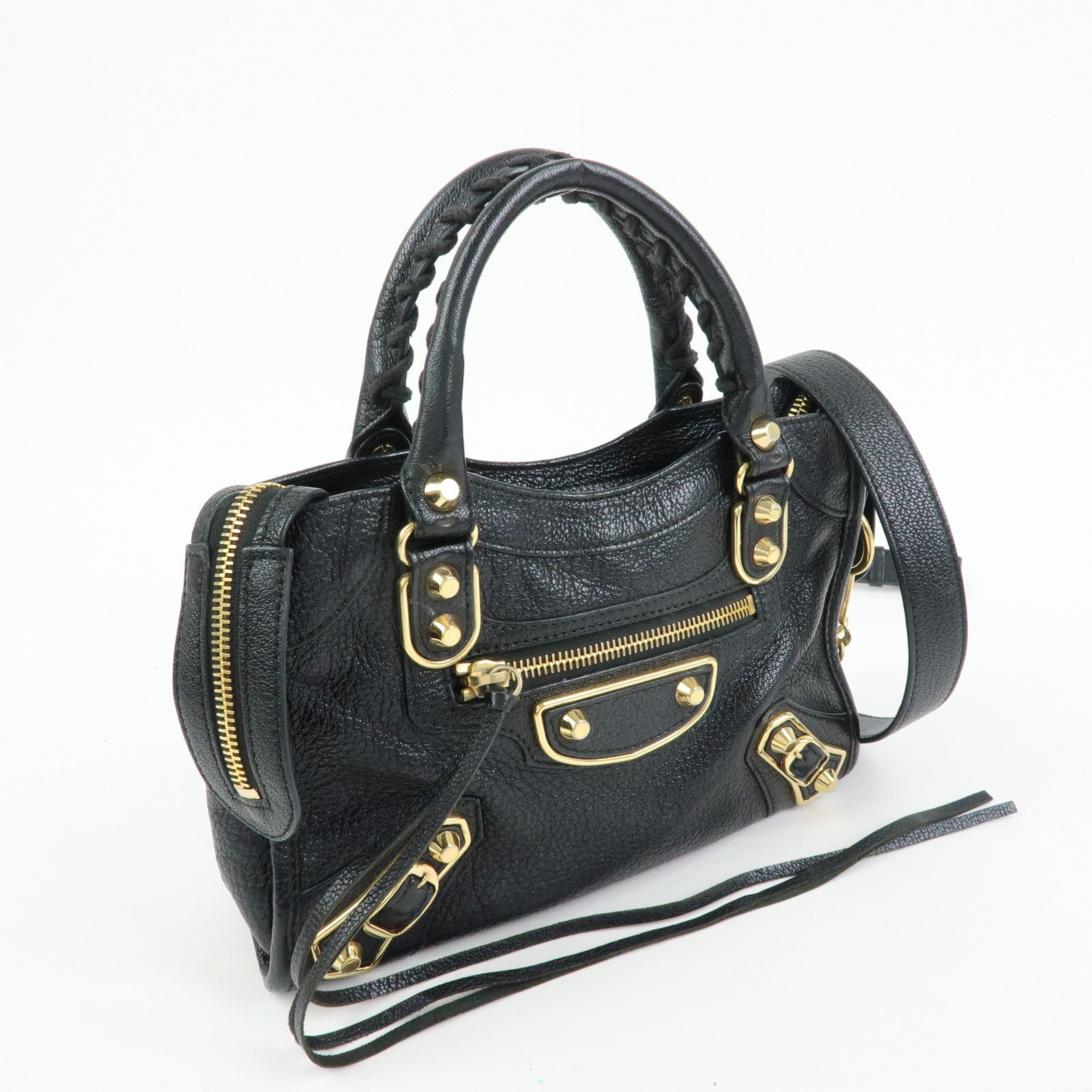 BALENCIAGA Classic Mini City Leather 2Way Bag Hand Bag Black 390160