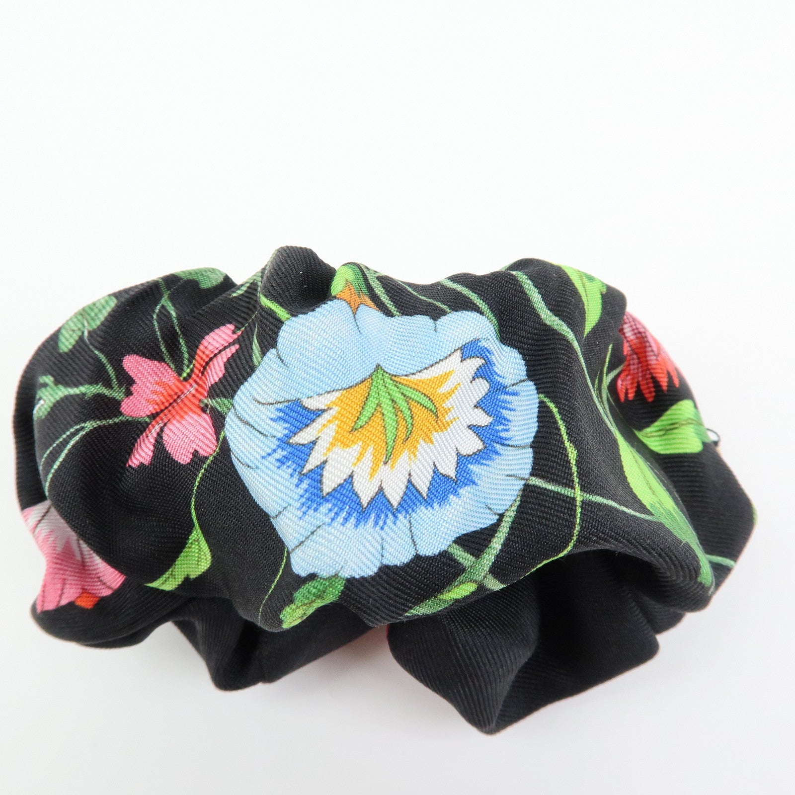 GUCCI Flora Double G Silk 100% Scrunchie Hair Accessory Black