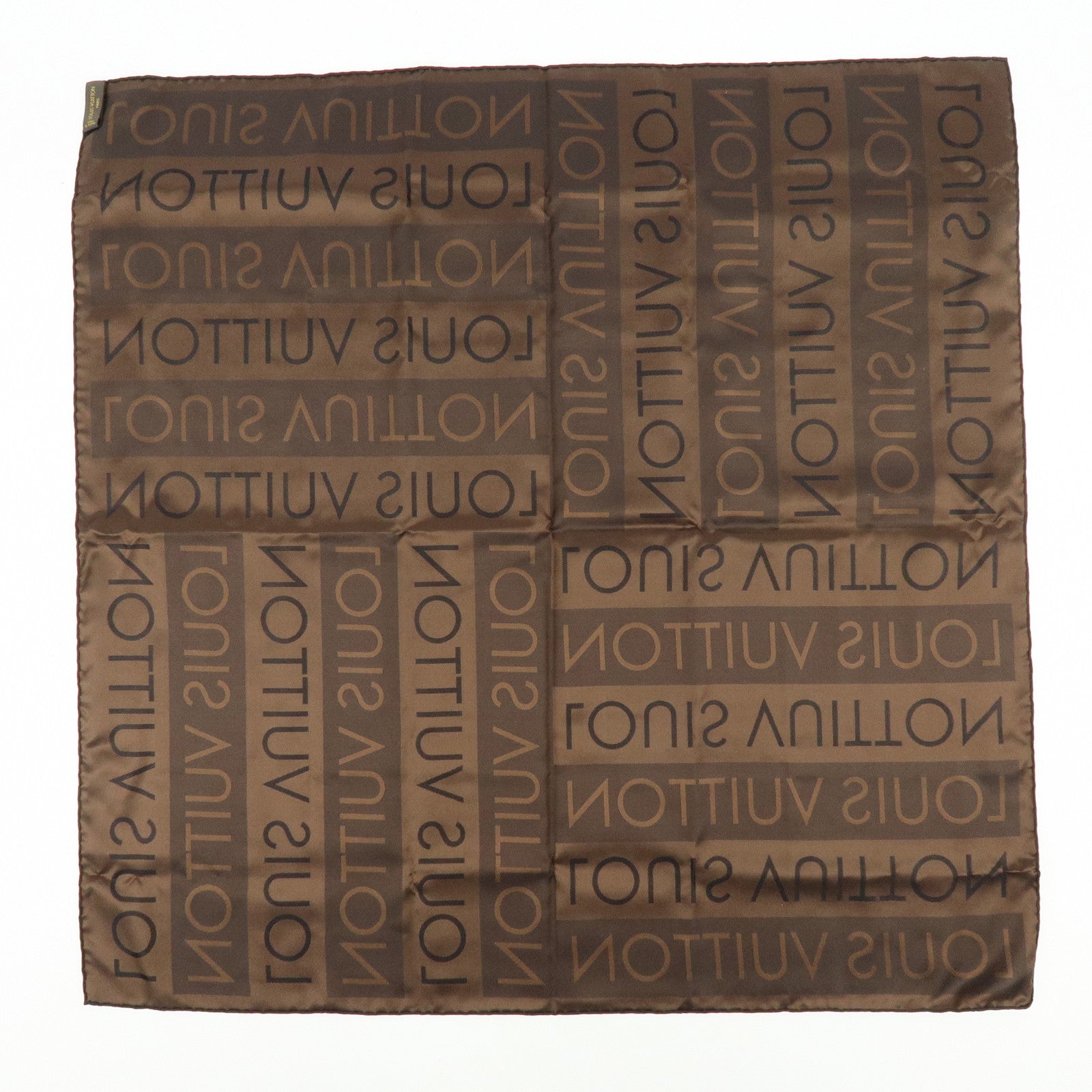 Louis Vuitton Logo Pattern Silk 100% Scarf Brown 70×70