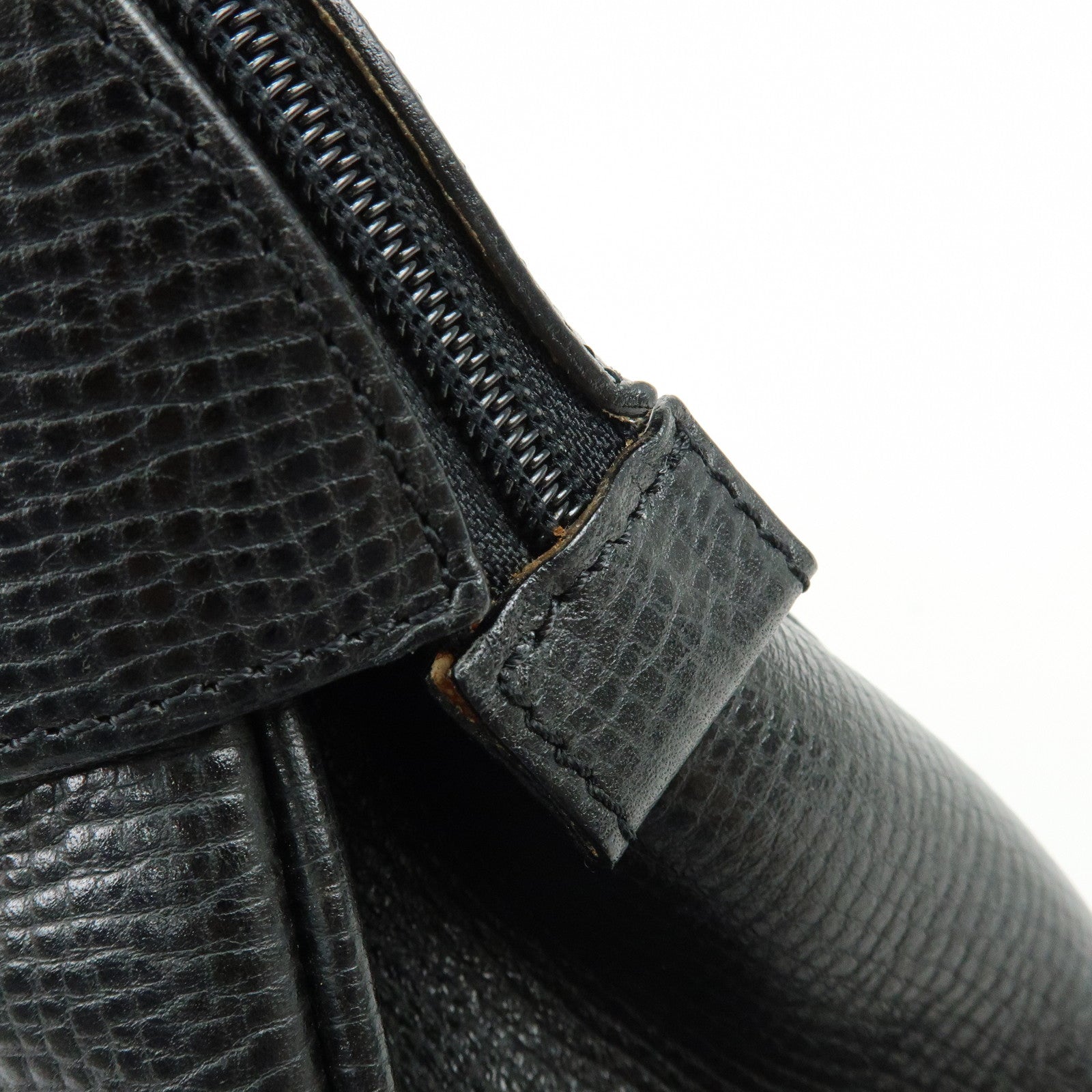 BURBERRY Embossed Leather Hand Bag Boston Bag Black