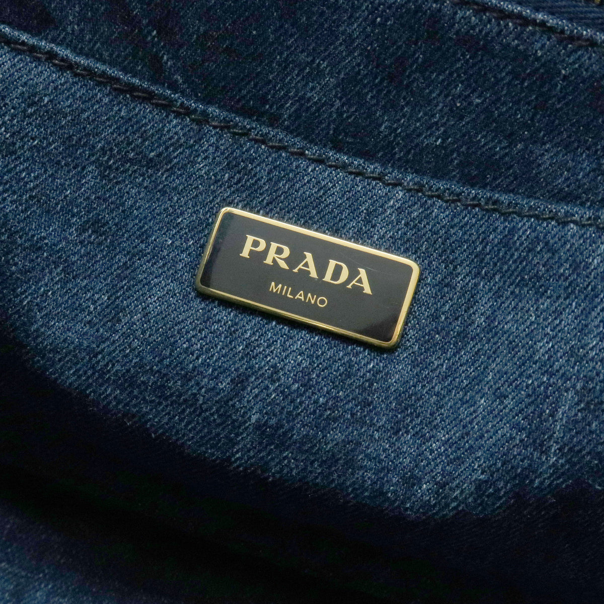 PRADA Canapa Mini Triangle Logo Denim 2Way Bag Hand Bag Blue 1BG439