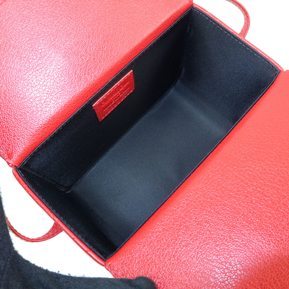 Christian Dior Cannage Leather Hand Bag Vanity Bag Red