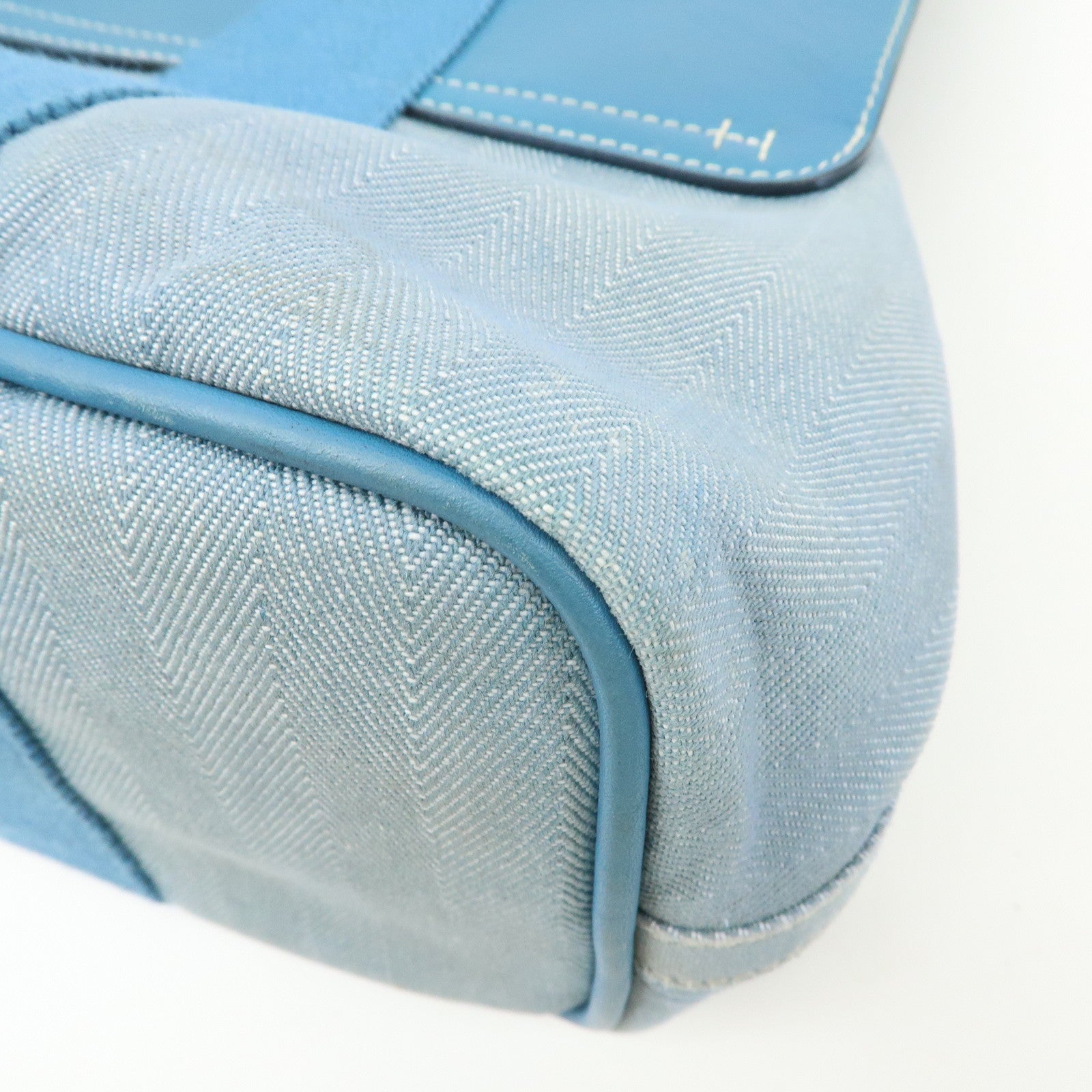 HERMES Valparaiso PM Canvas Leather Tote Hand Bag □K Stamped Blue Jean
