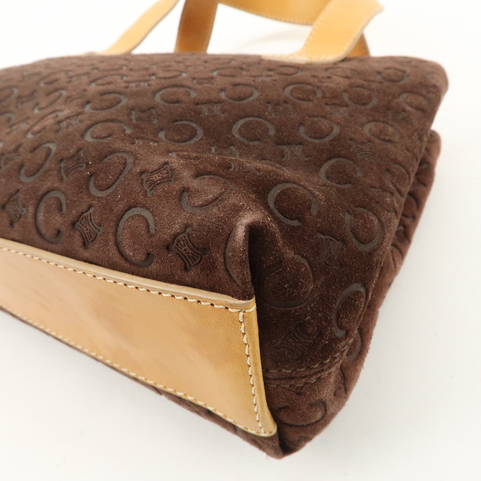 CELINE C Macadam Suede Leather Tote Bag Hand Bag Dark Brown Used
