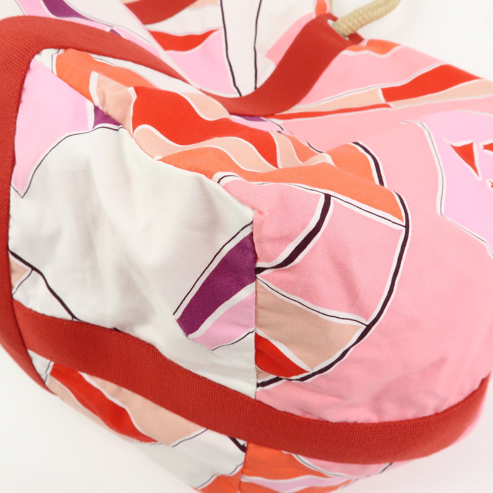 HERMES Cabas Drapeaux Au Vent Cotton Beach Bag Tote Bag Pink Red White