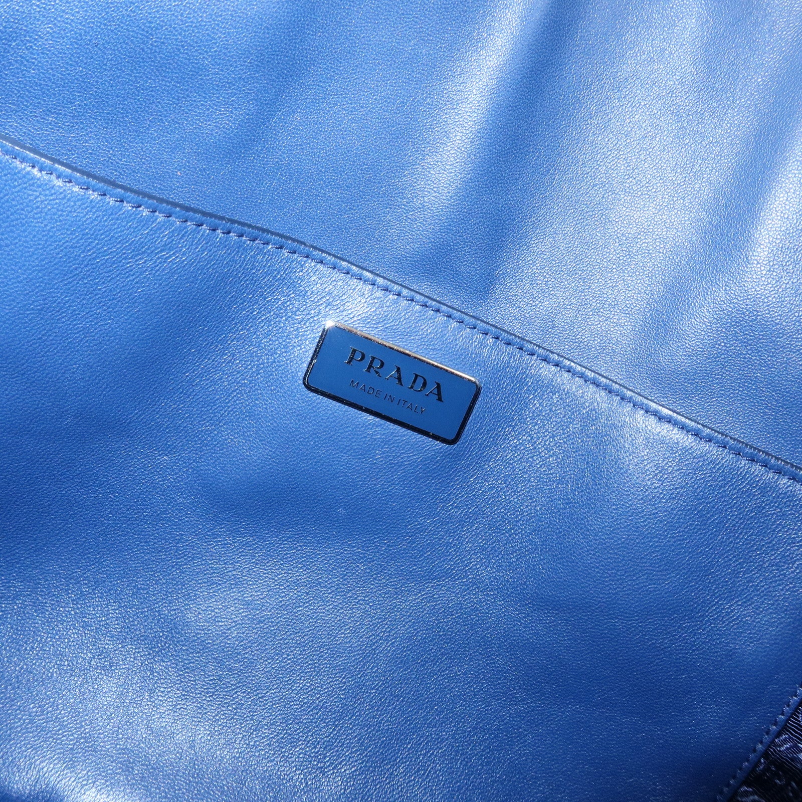 PRADA Triangle Logo Leather Tote Bag Shoulder Bag Blue White Red