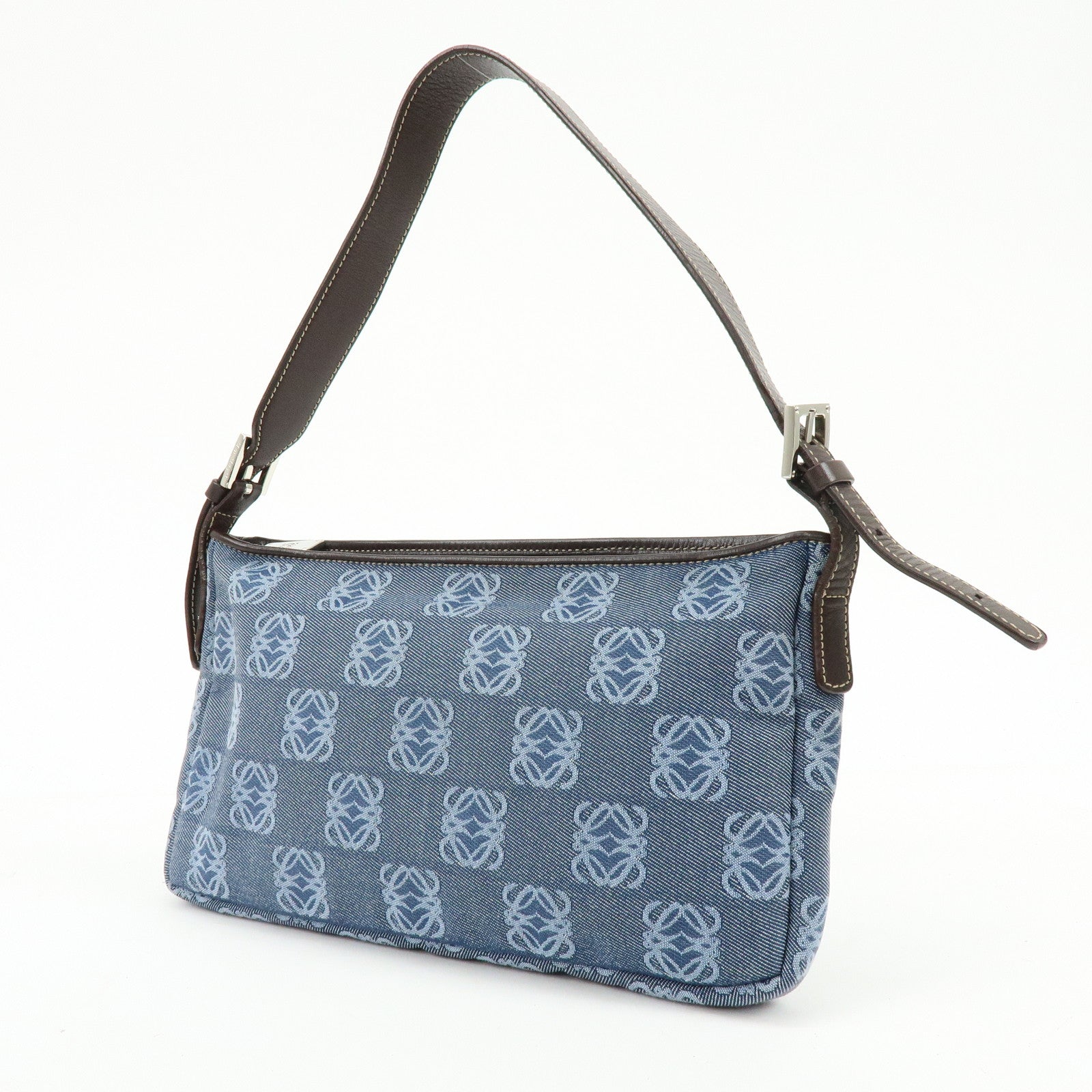 LOEWE Repeat Anagram Denim Leather Shoulder Bag Denim Brown