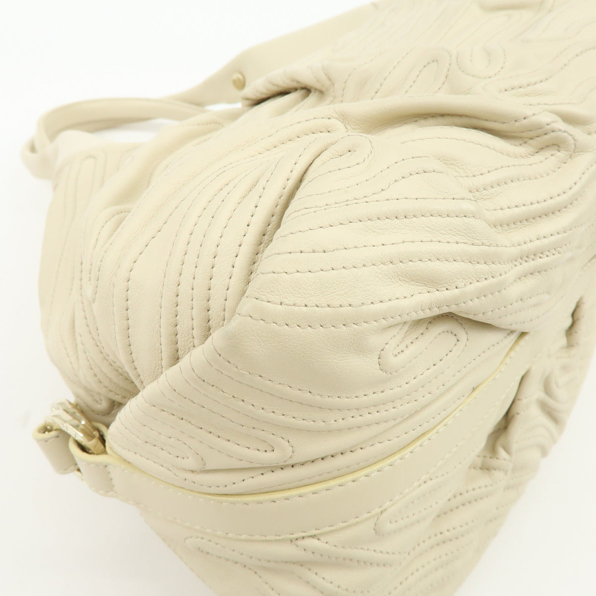BVLGARI Chandra Leather Shoulder Bag Hand Bag Ring Buckle White