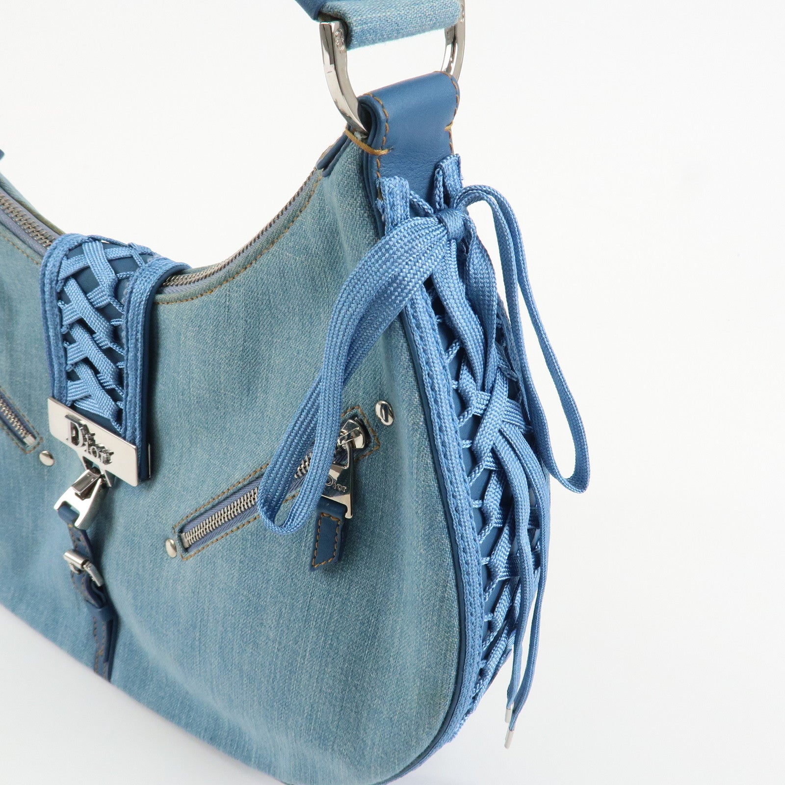 Christian Dior Admit It Denim Leather Shoulder Bag Light Blue Used