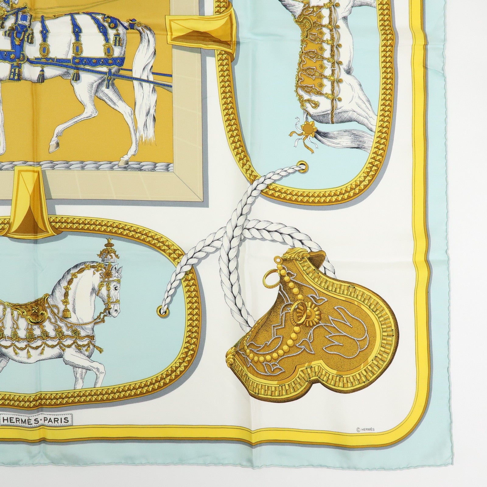 HERMES Set of 2 Carre90 Silk 100% Scarf La MARINE a RAMES/GRAND APPARAT