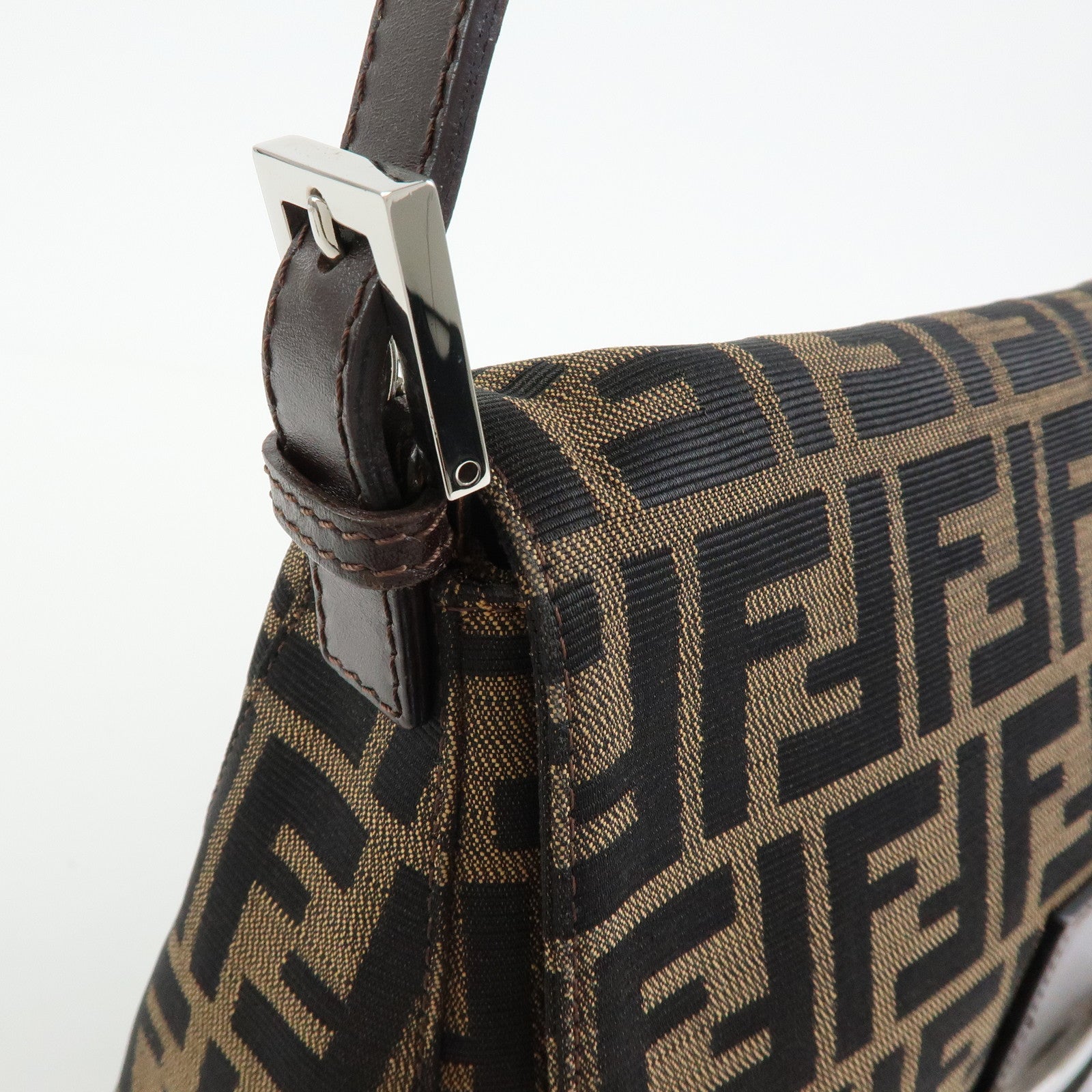 FENDI Mamma Baguette Zucca Canvas Leather Shoulder Bag Brown 26325
