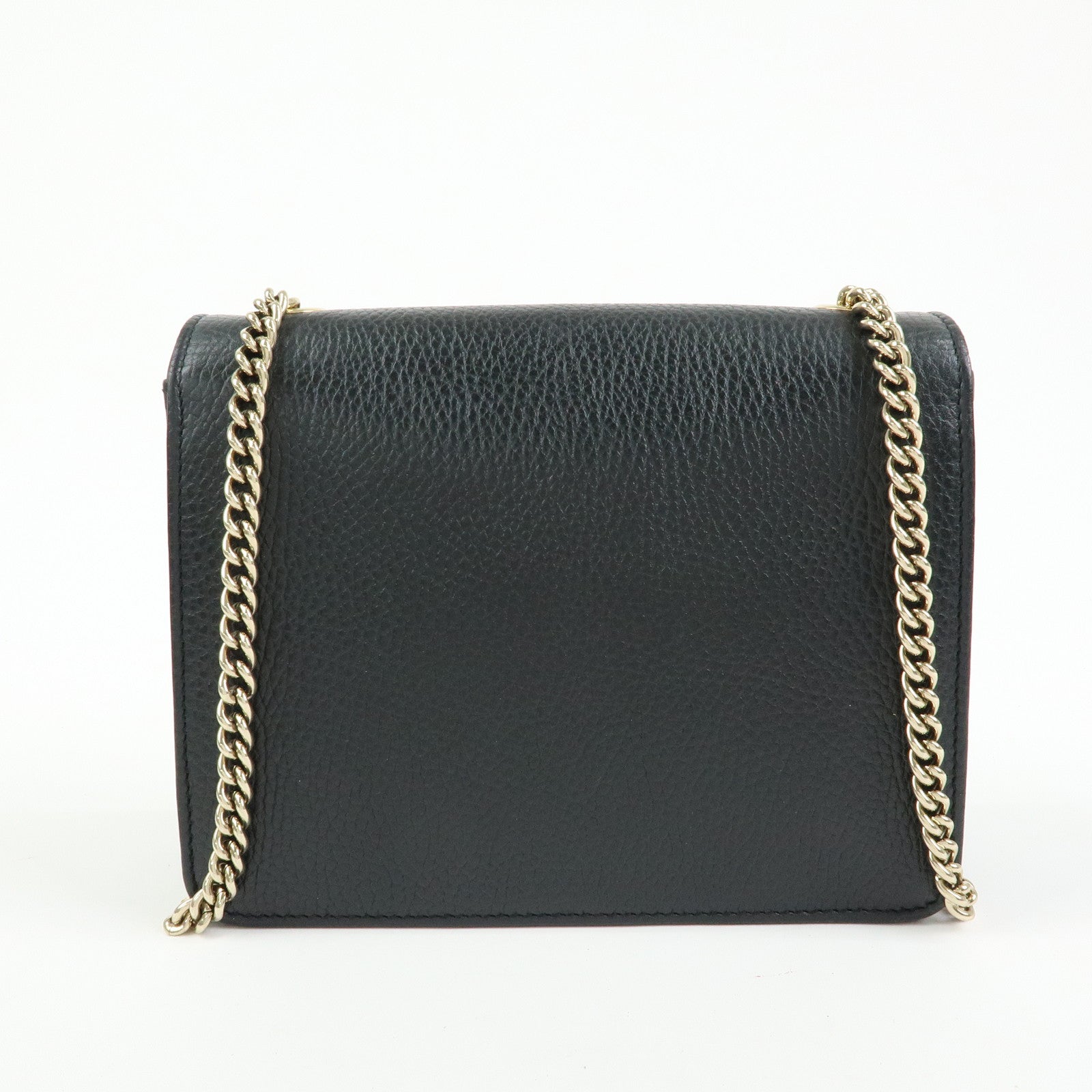 GUCCI Interlocking G Leather Chain Flap Shoulder Bag Black 510304