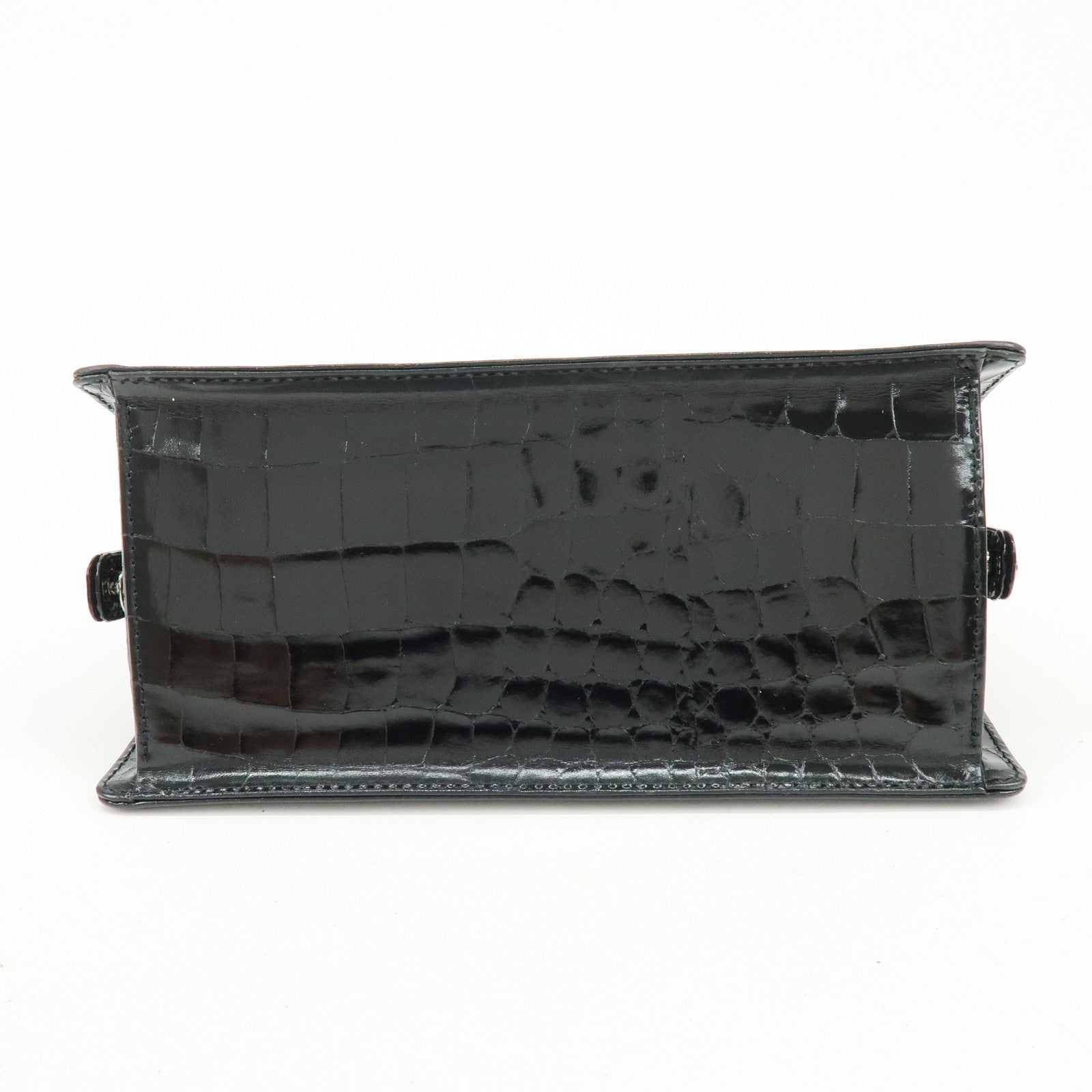 GIANNI VERSACE Embossed Leather Kiss Lock Top Handle Hand Bag Black