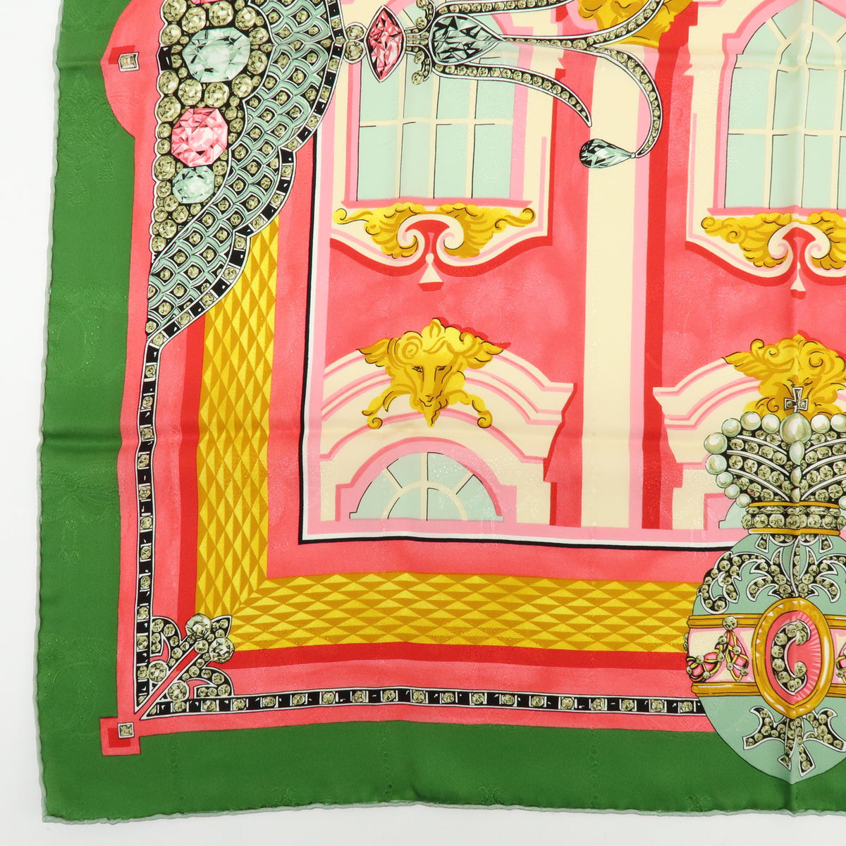 Cartier Must de Cartier Silk 100% Scarf Pink Green Multicolor