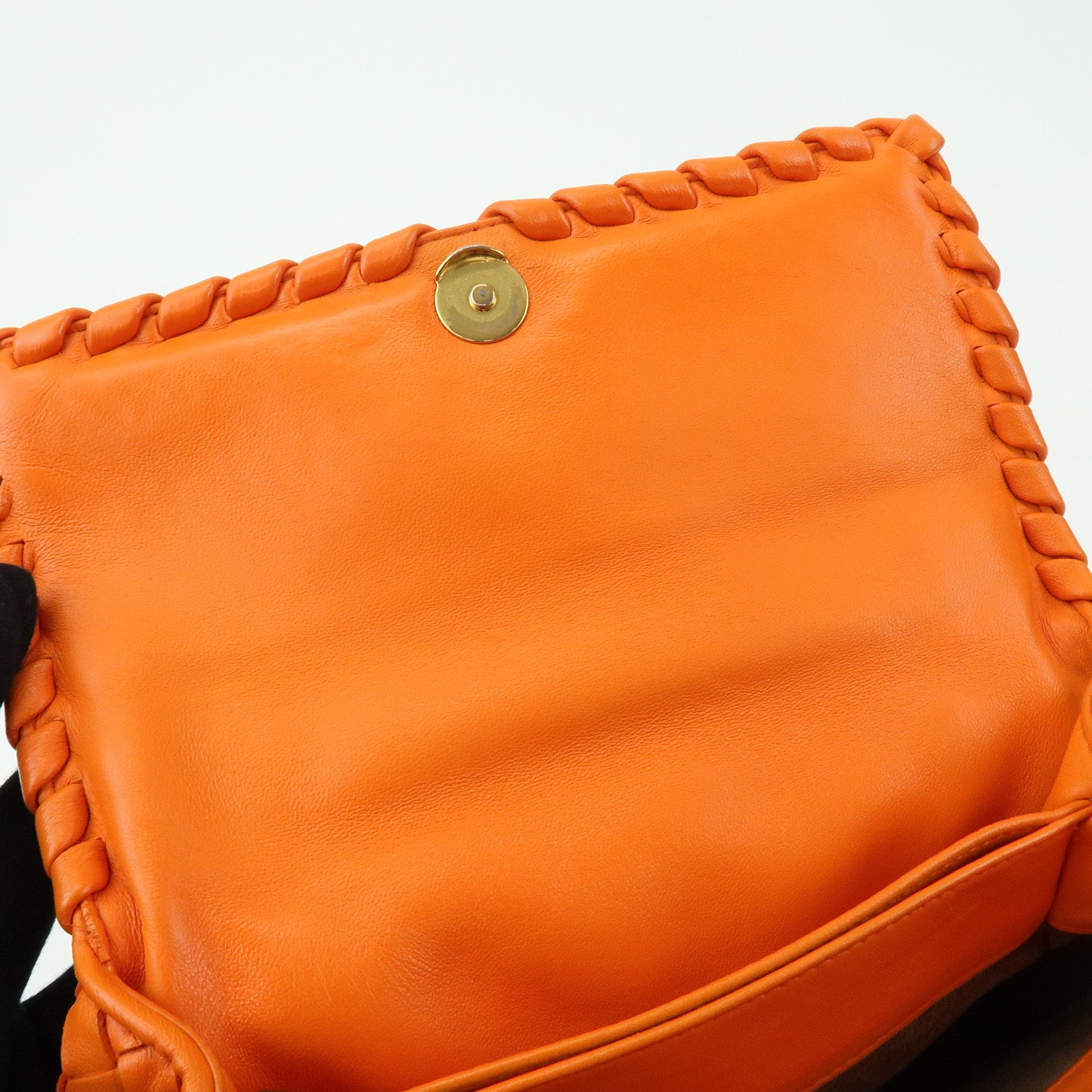BOTTEGA VENETA Intrecciato Leather Chain Shoulder Bag Orange
