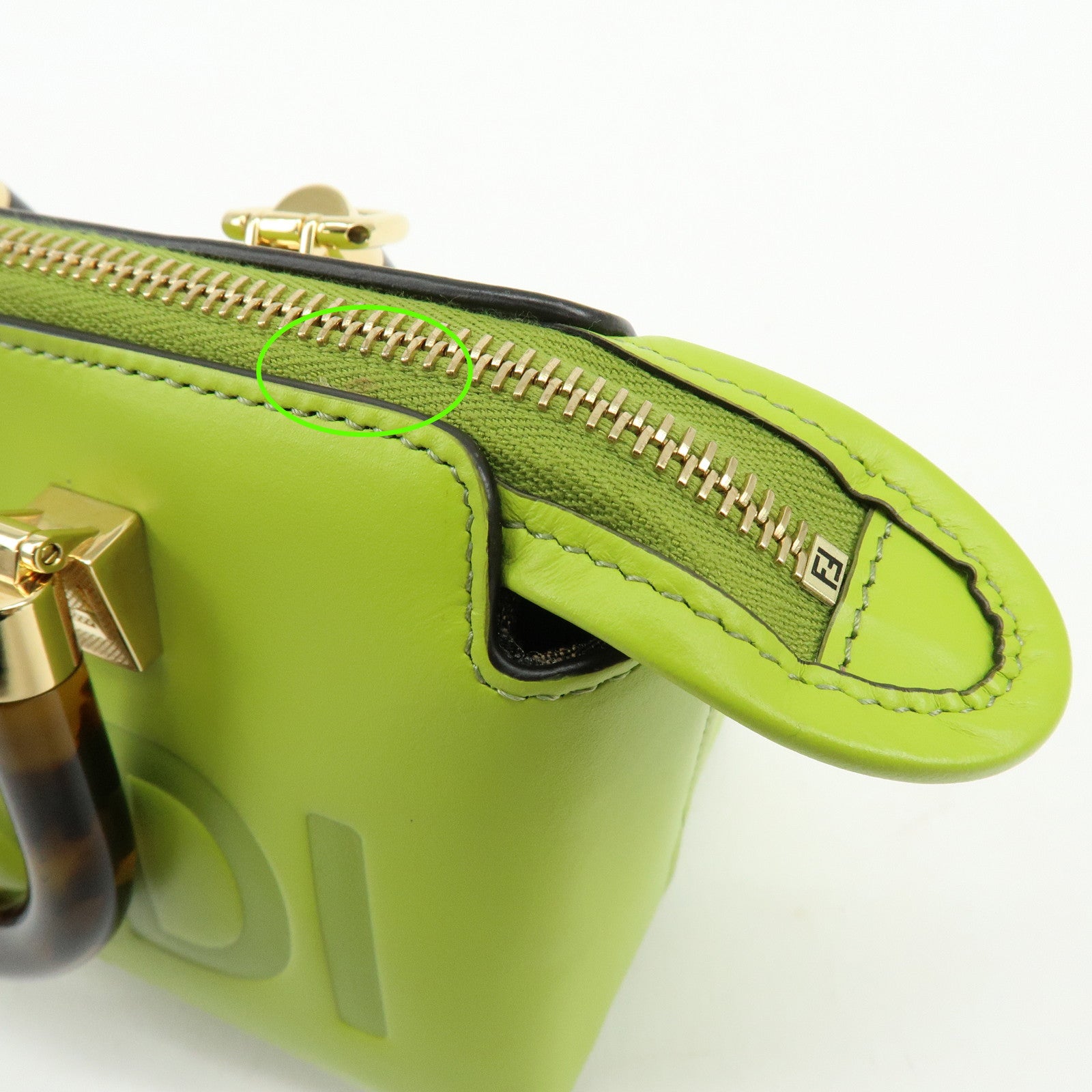 FENDI By the Way Leather 2Way Bag Mini Hand Bag Lime Green 8BS067