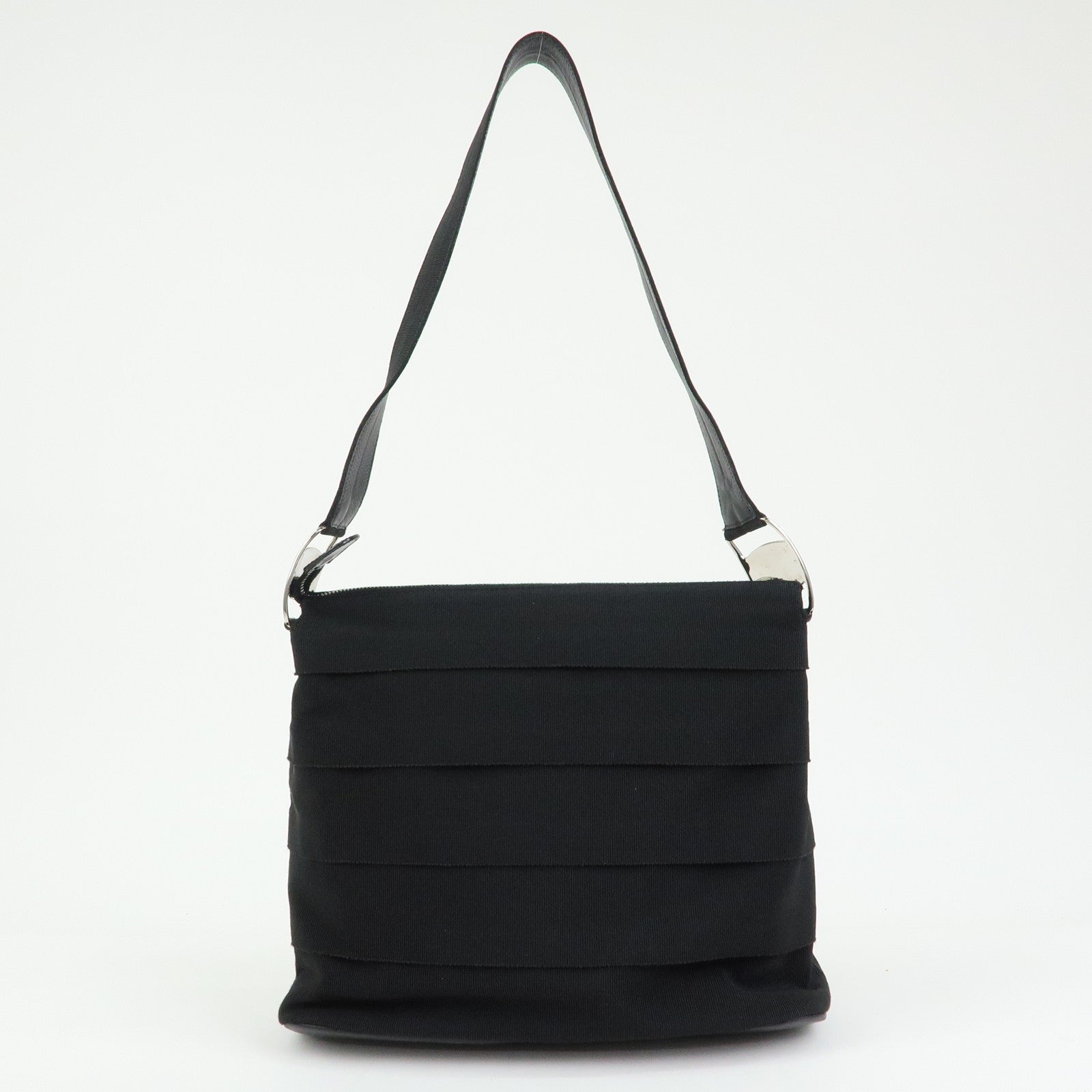 Ferragamo Vara Canvas Leather Shoulder Bag Hand Bag Black