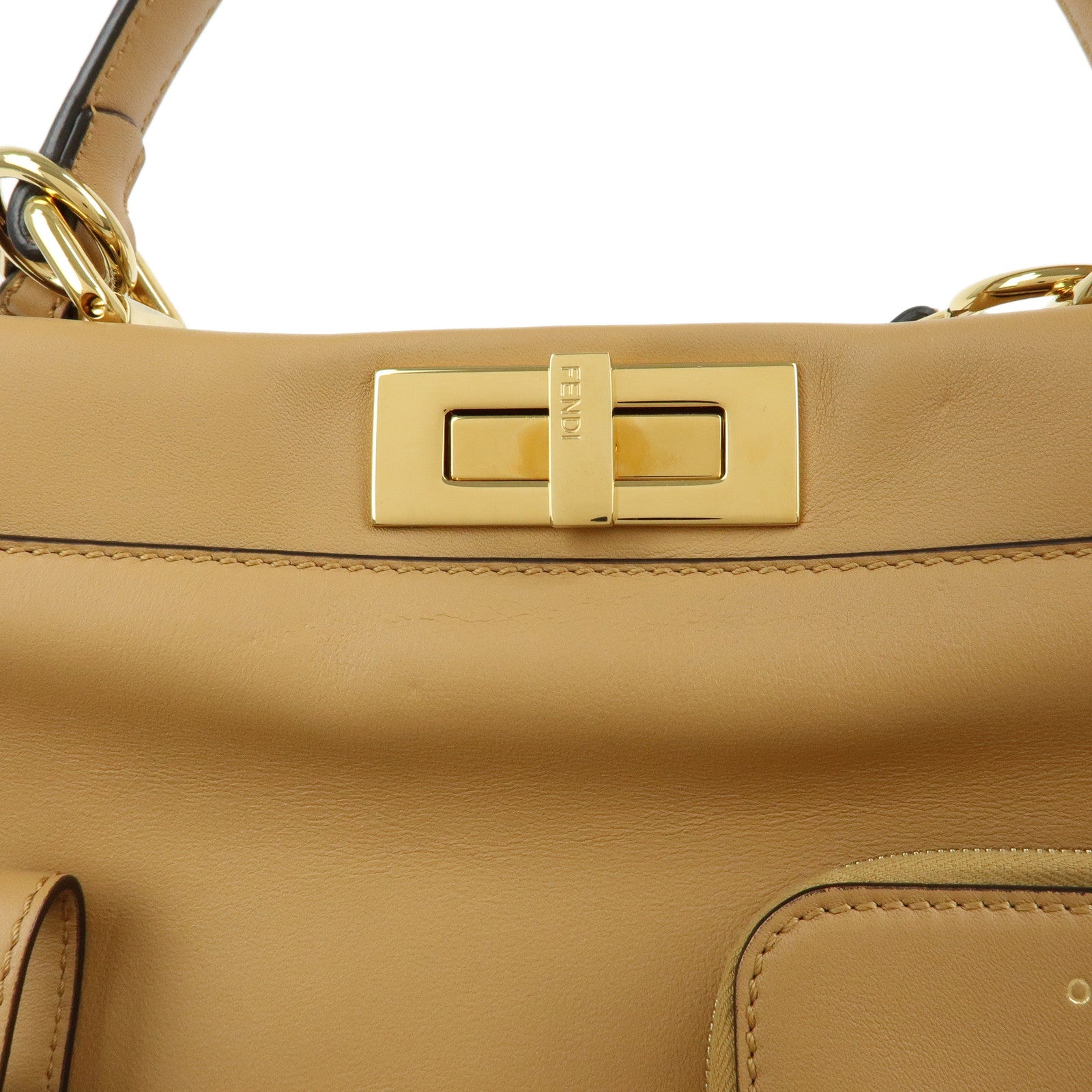 FENDI Peekaboo Leather Iconic Utility 2Way Hand Bag Shoulder Bag Beige