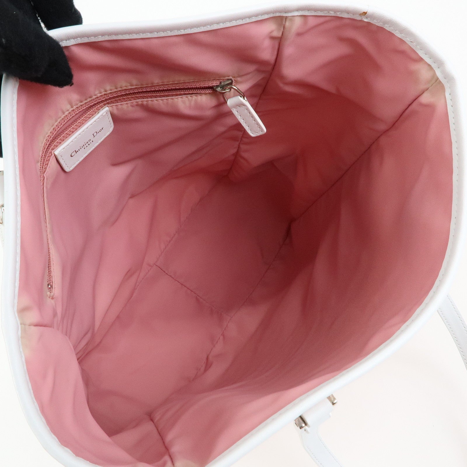 Christian Dior Trotter Jacquard Canvas Leather Tote Bag Pink White