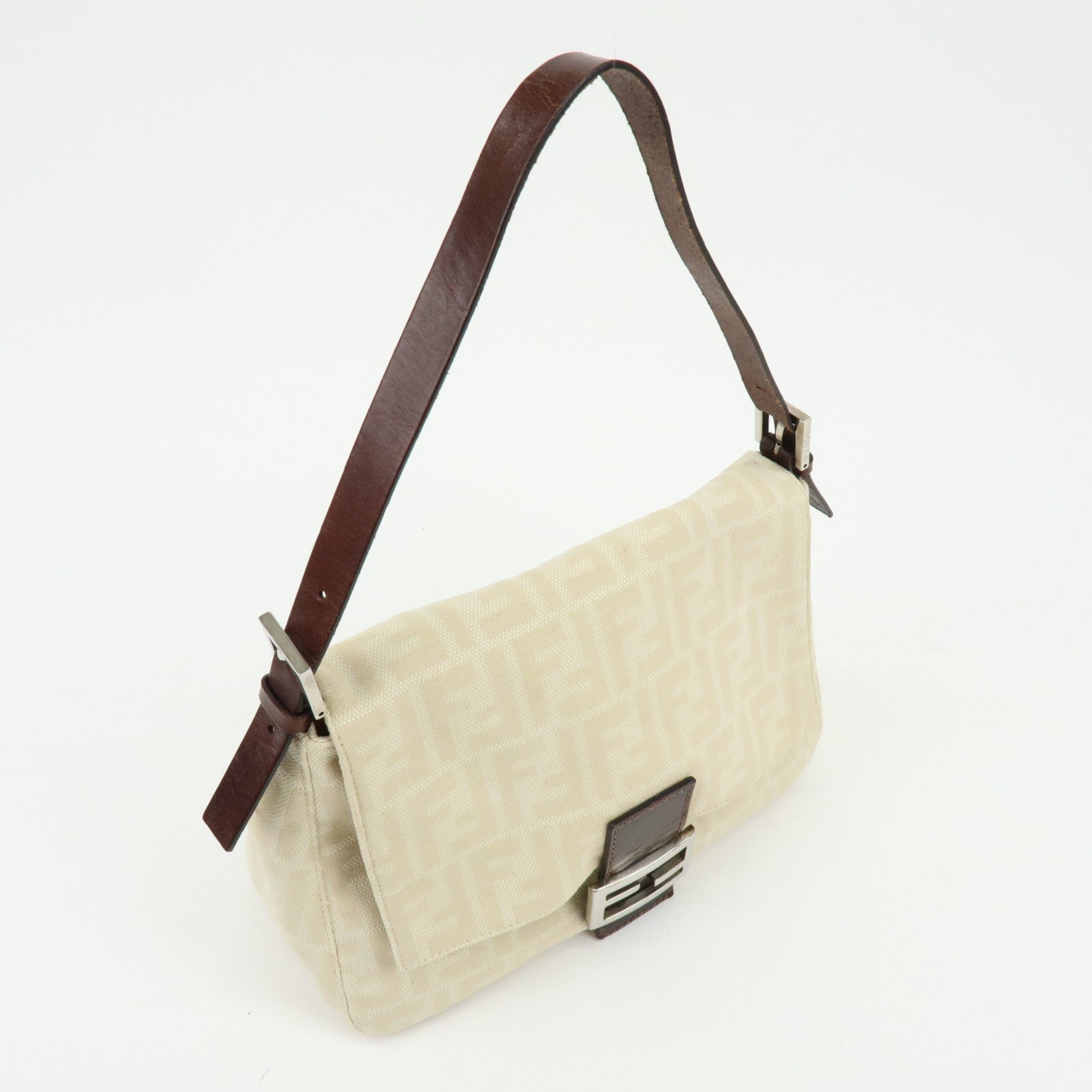 FENDI Mamma Baguette Zucca Jaquard Canvas Leather Shoulder Bag 26325