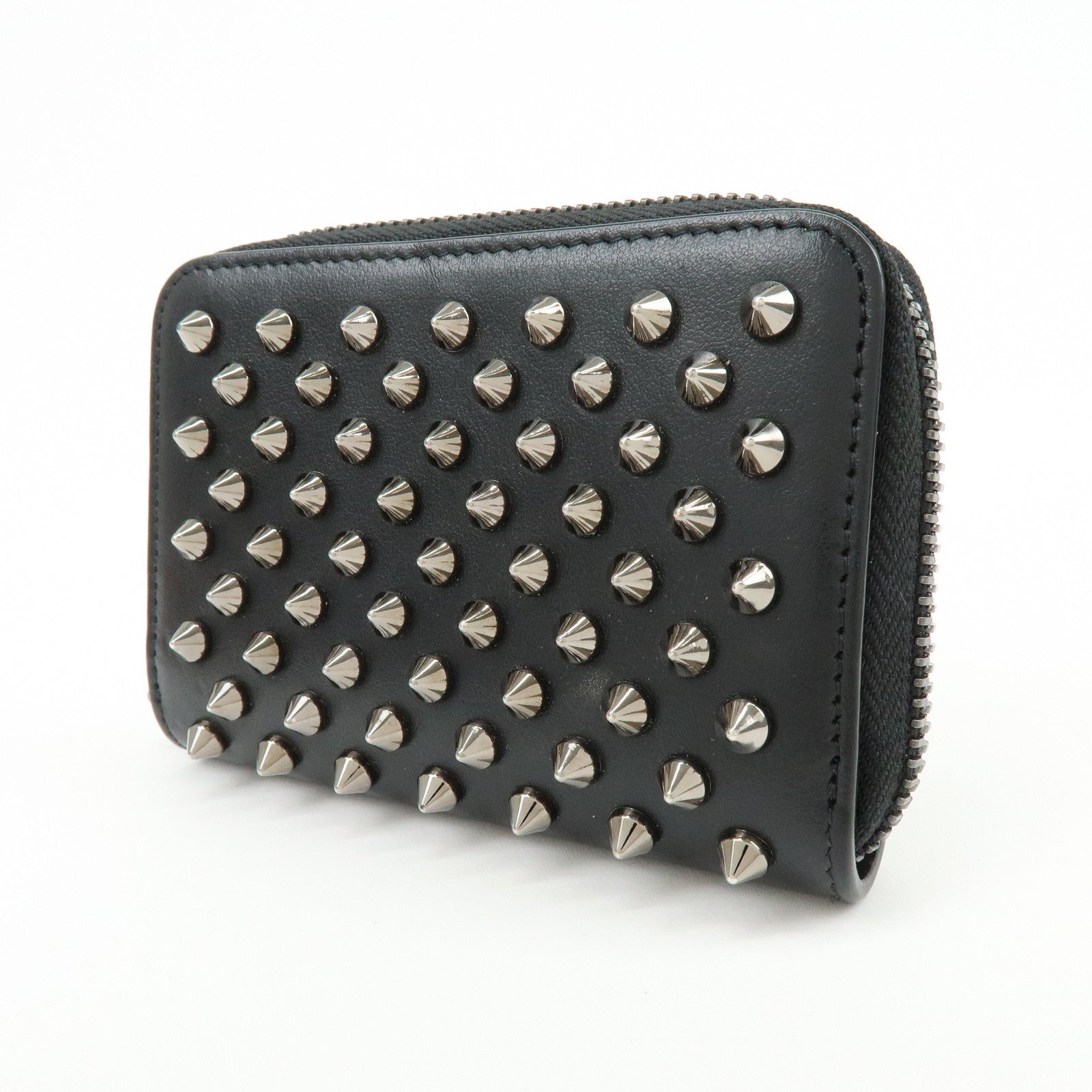 Christian Louboutin Leather Studs Compact Wallet Coin Case Black