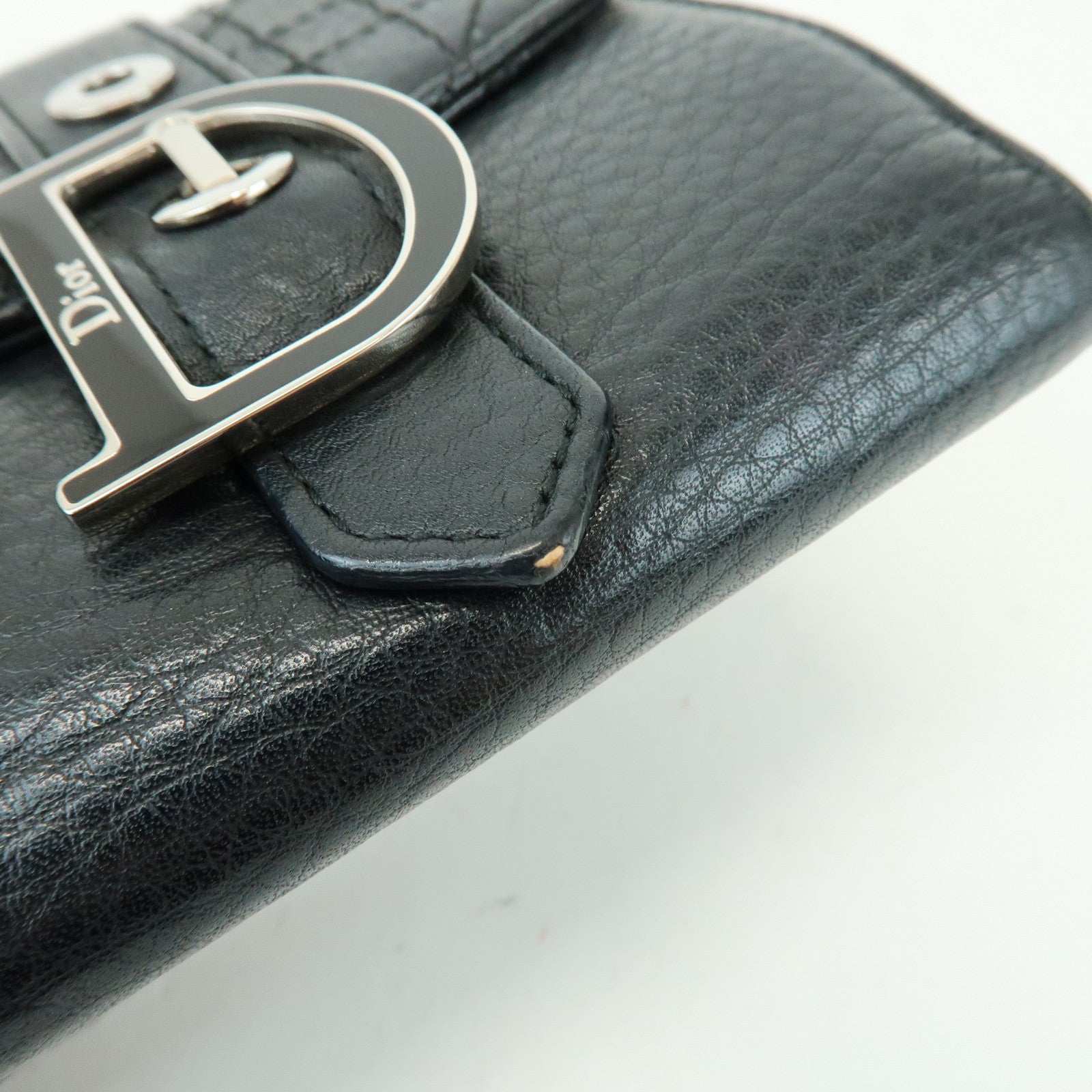 Christian Dior Cannage D Logo Leather Bi-fold Compact Wallet Black