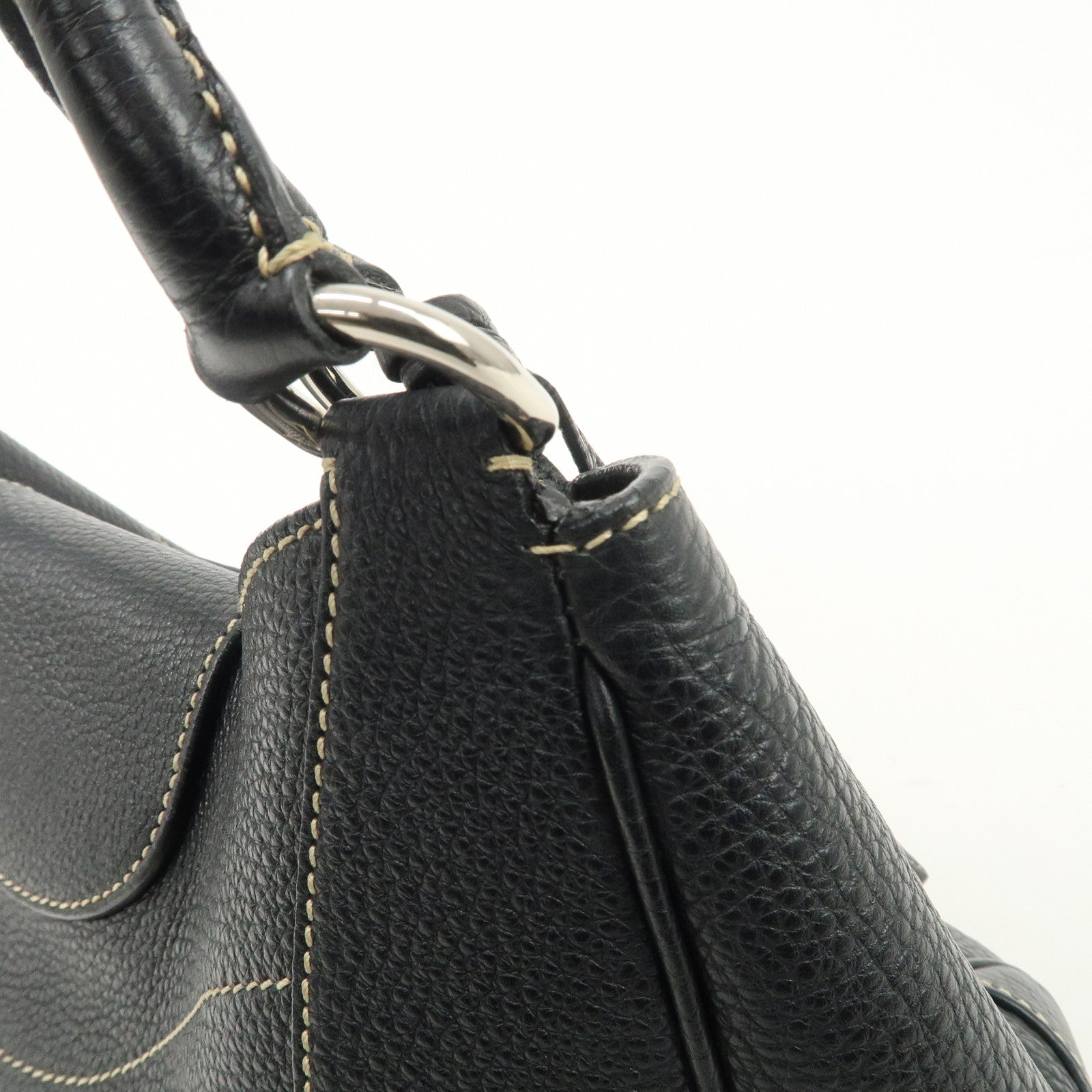 PRADA Logo Leather Shoulder Bag Hand Bag Black Silver Hardware