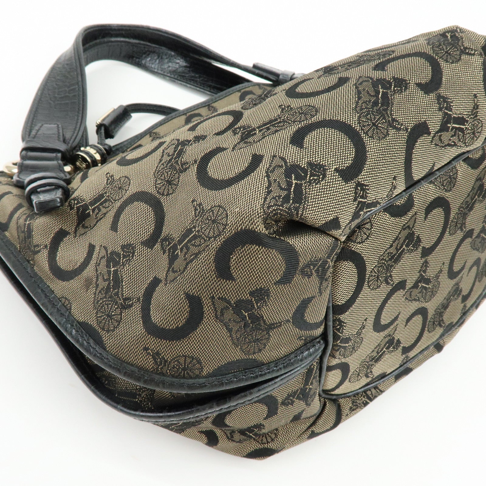 CELINE Bitter Sweet C Sulky Canvas Leather Hand Bag Shoulder Bag Brown