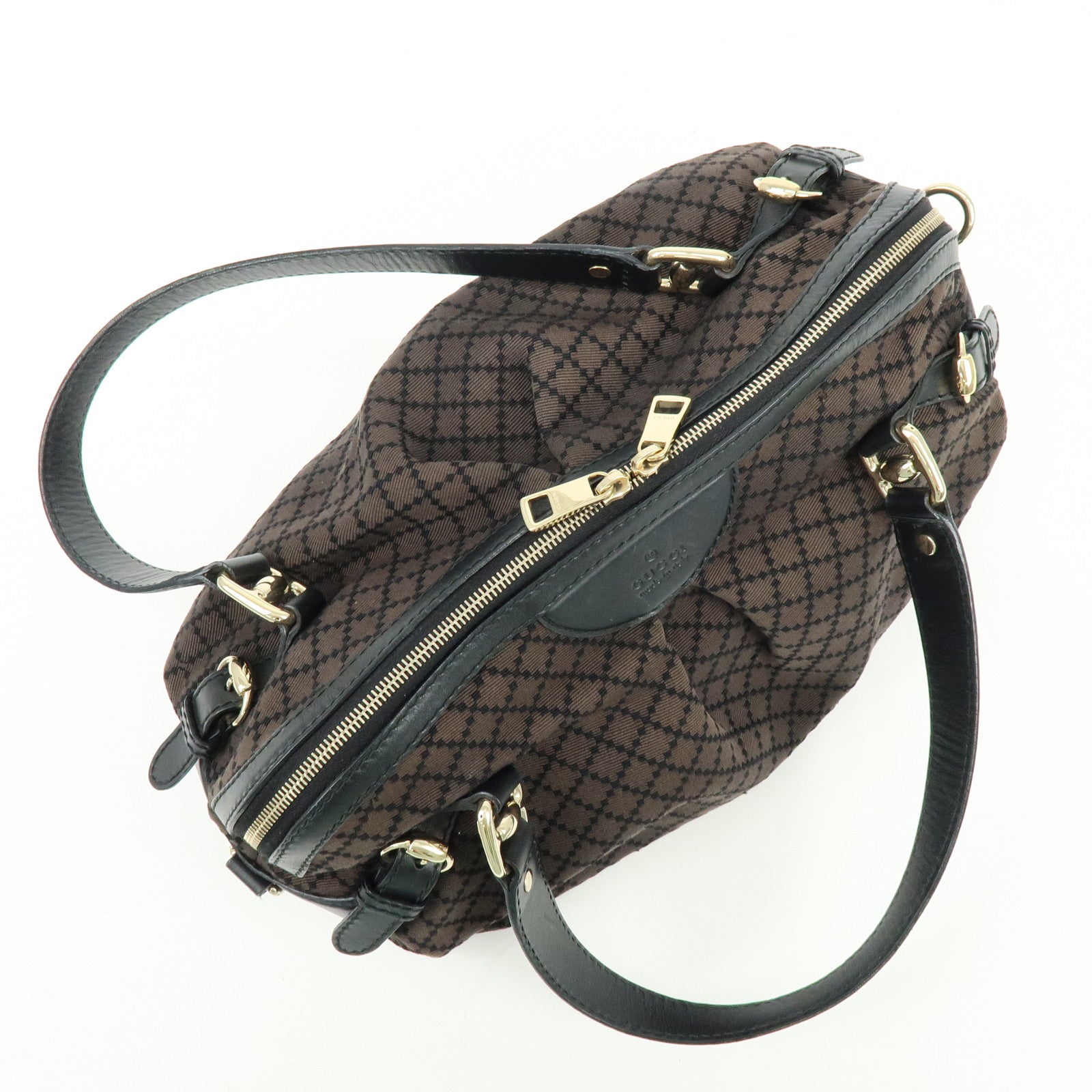 GUCCI Diamante Canvas Leather Shoulder Bag Boston Bag Black 269930