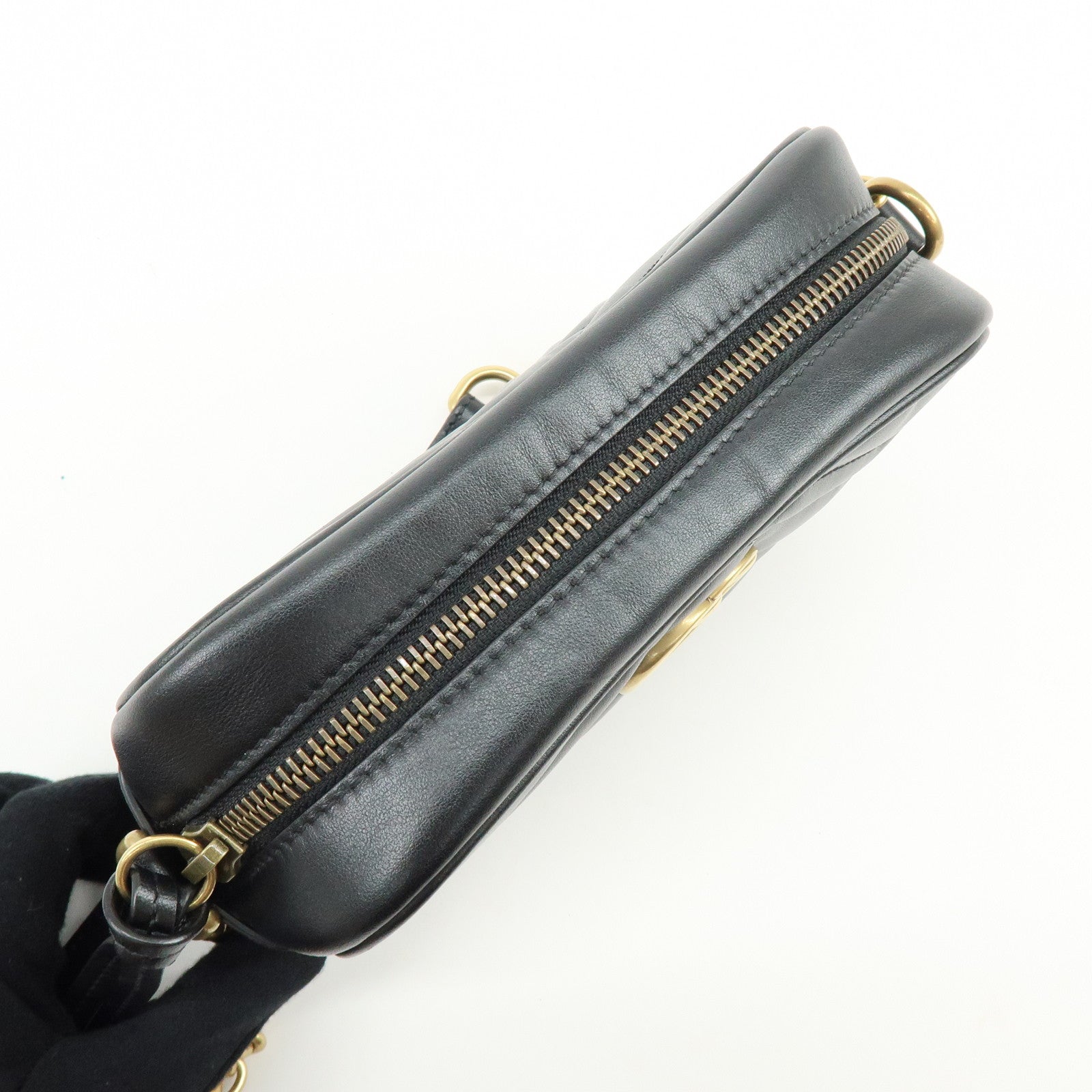 GUCCI GG Marmont Double G Leather Chain Shoulder Bag Black 448065