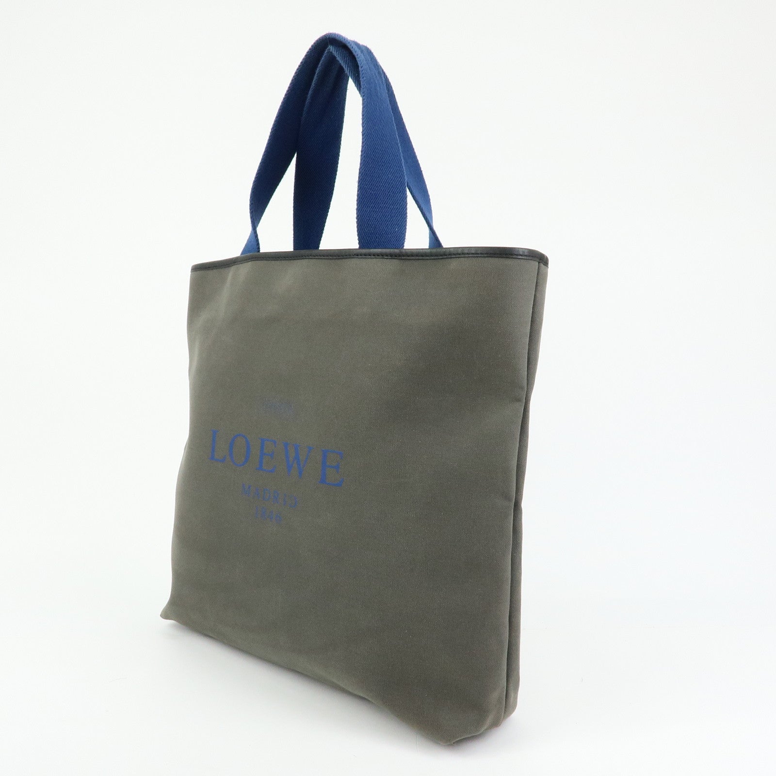 LOEWE Logo Canvas Leather Tote Bag Shoulder Bag Hand Bag Gray Blue