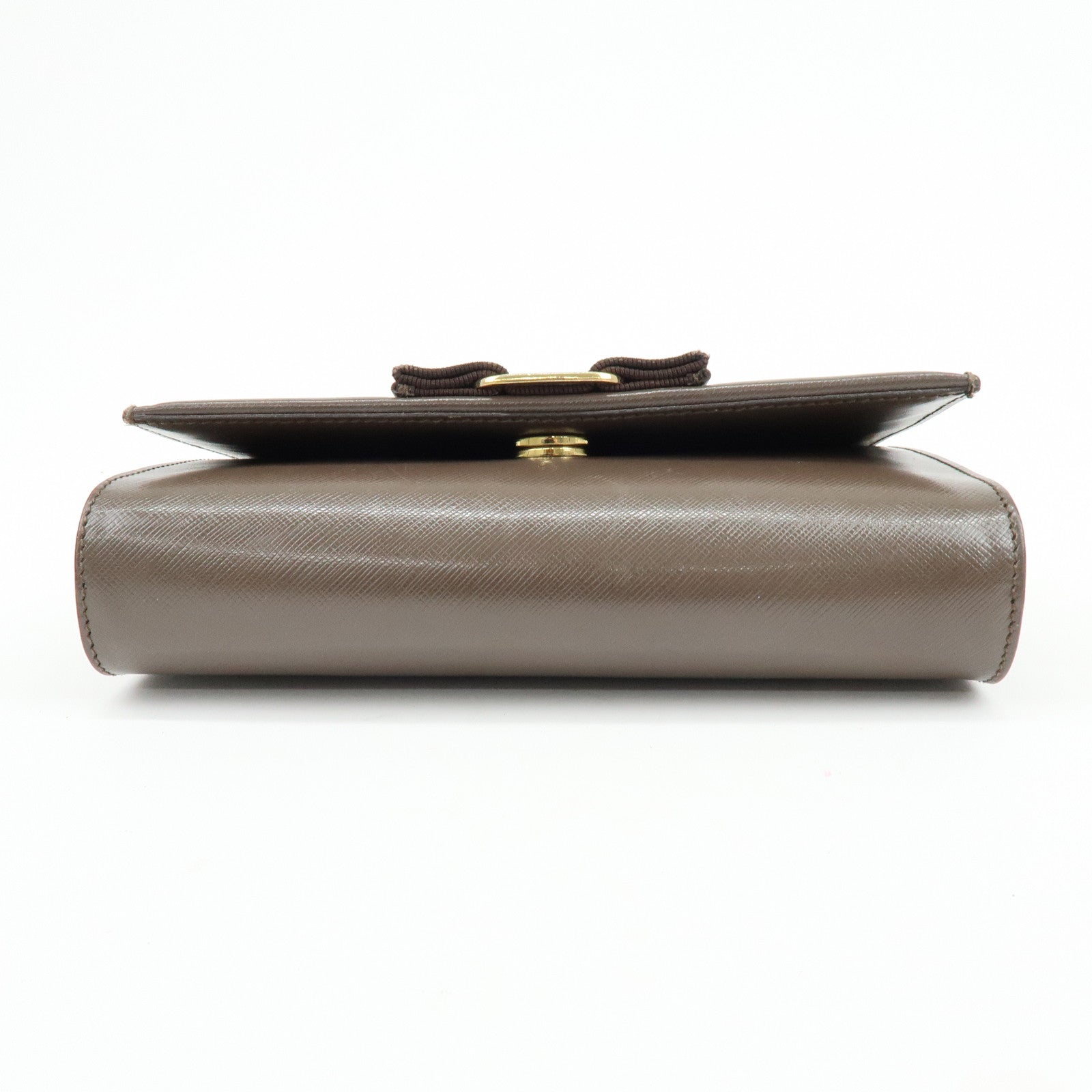 Ferragamo Vara Ribbon Embossed Leather Chain Shoulder Bag Brown