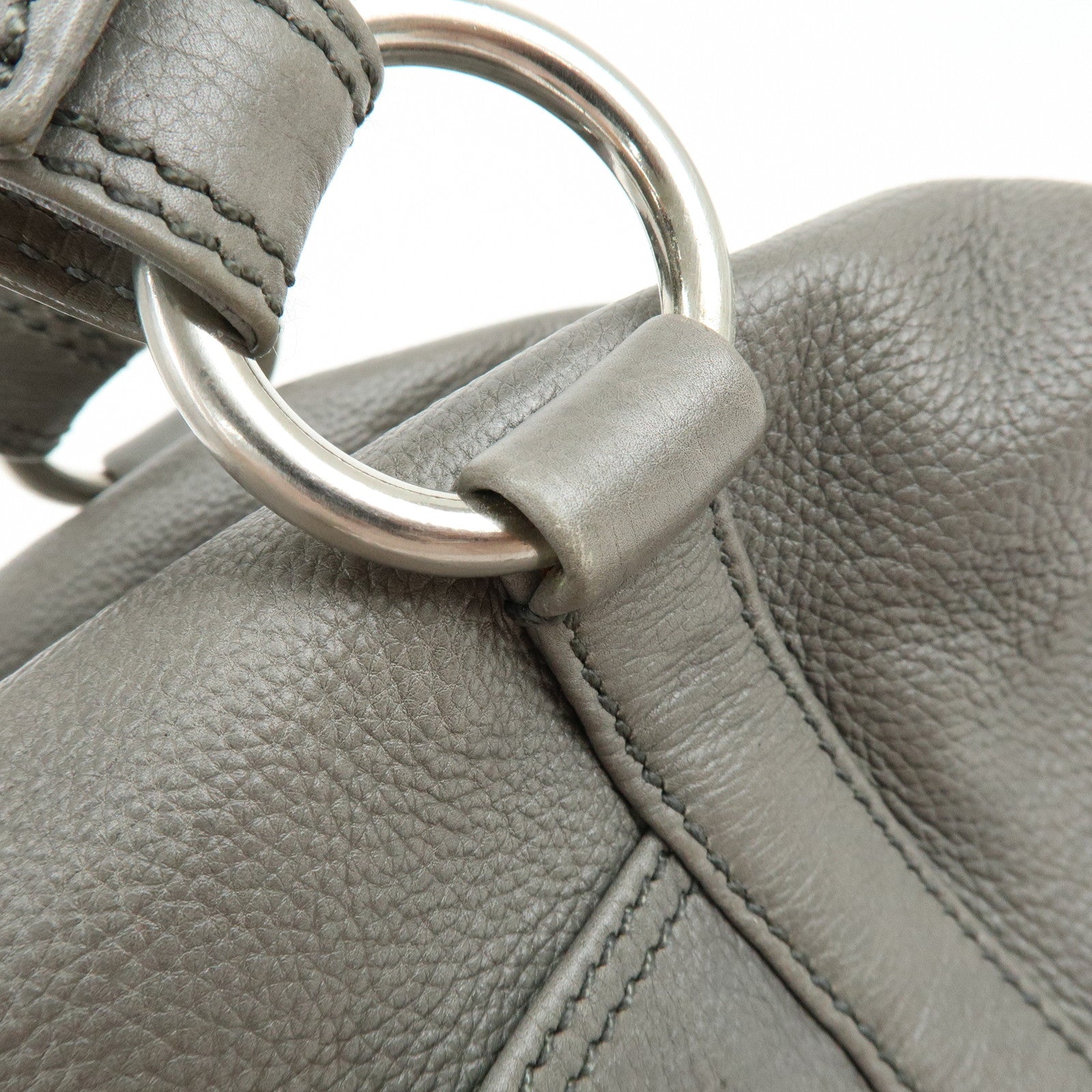 PRADA Triangle Logo Leather Boston Bag Shoulder Bag Gray BR2630