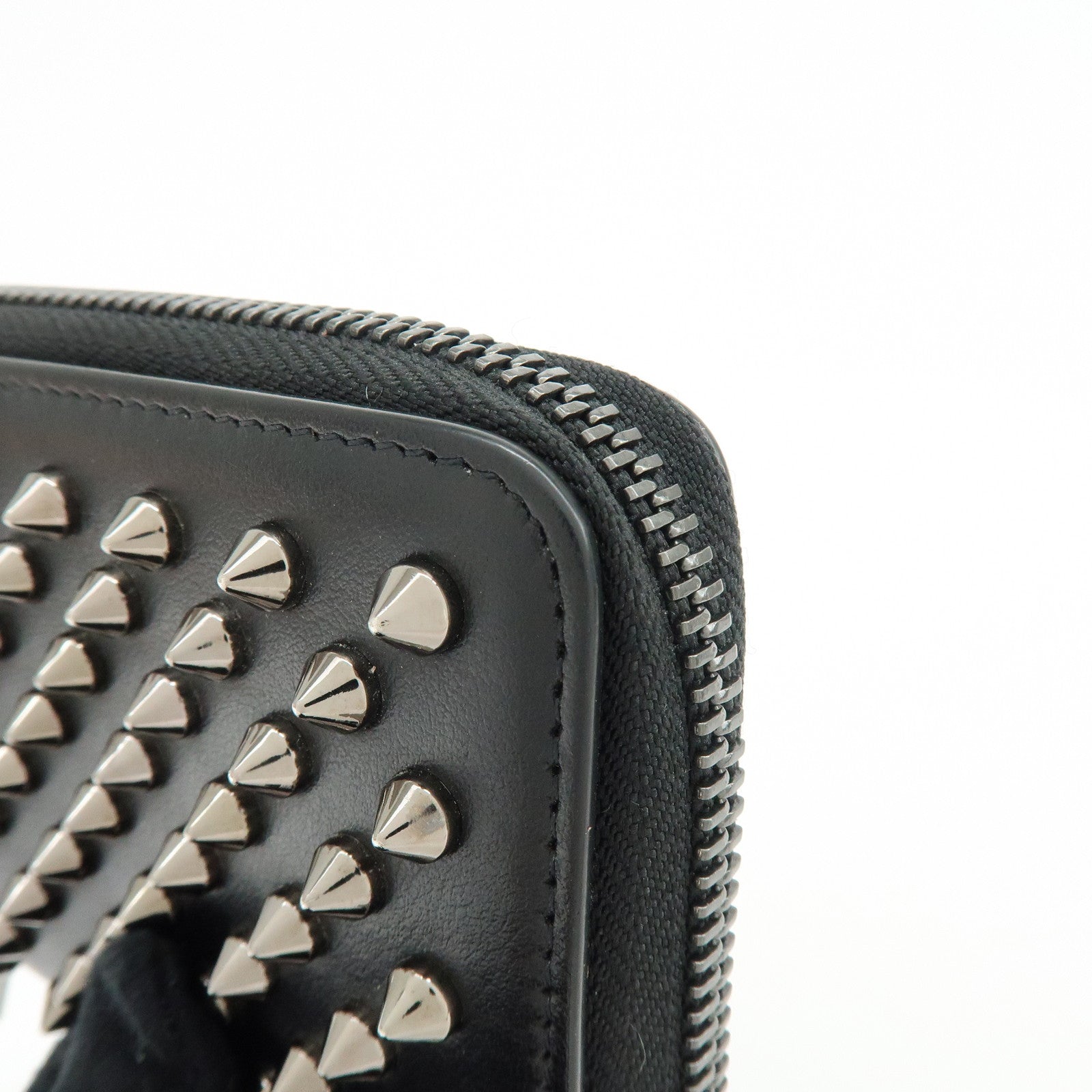 Christian Louboutin Leather Studs Compact Wallet Coin Case Black