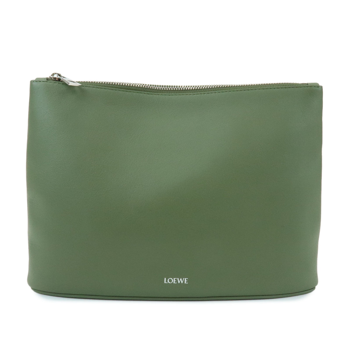 LOEWE Oblong Pouch Leather Clutch Bag Green