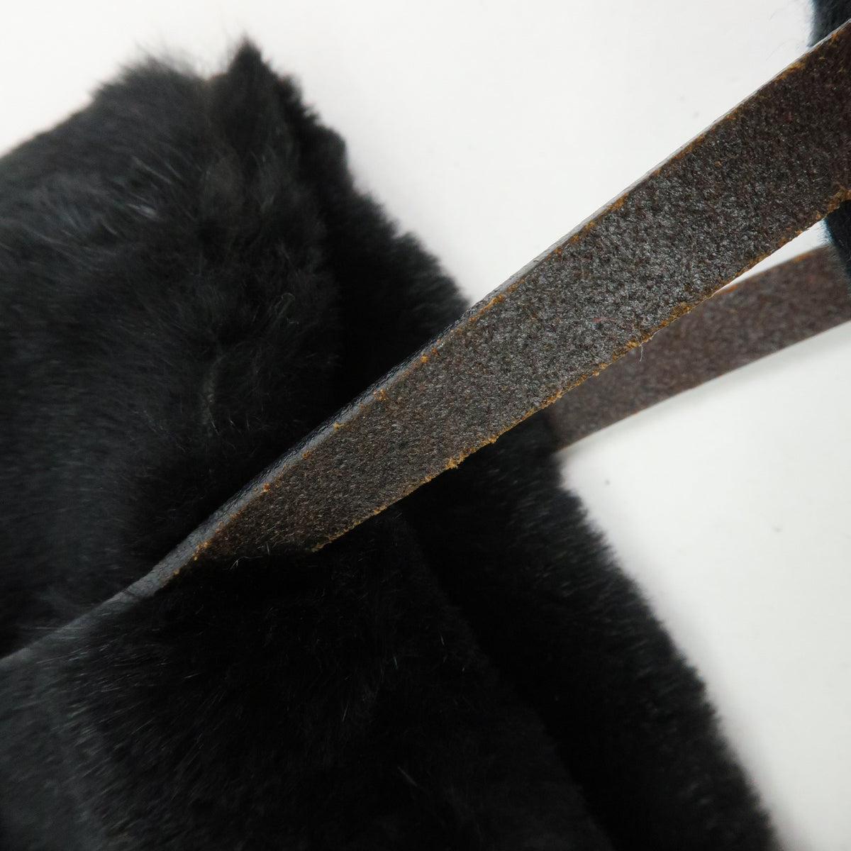 FENDI FF Logo Lapin Rabbit Fur Leather Shoulder Tote Bag Black 16001